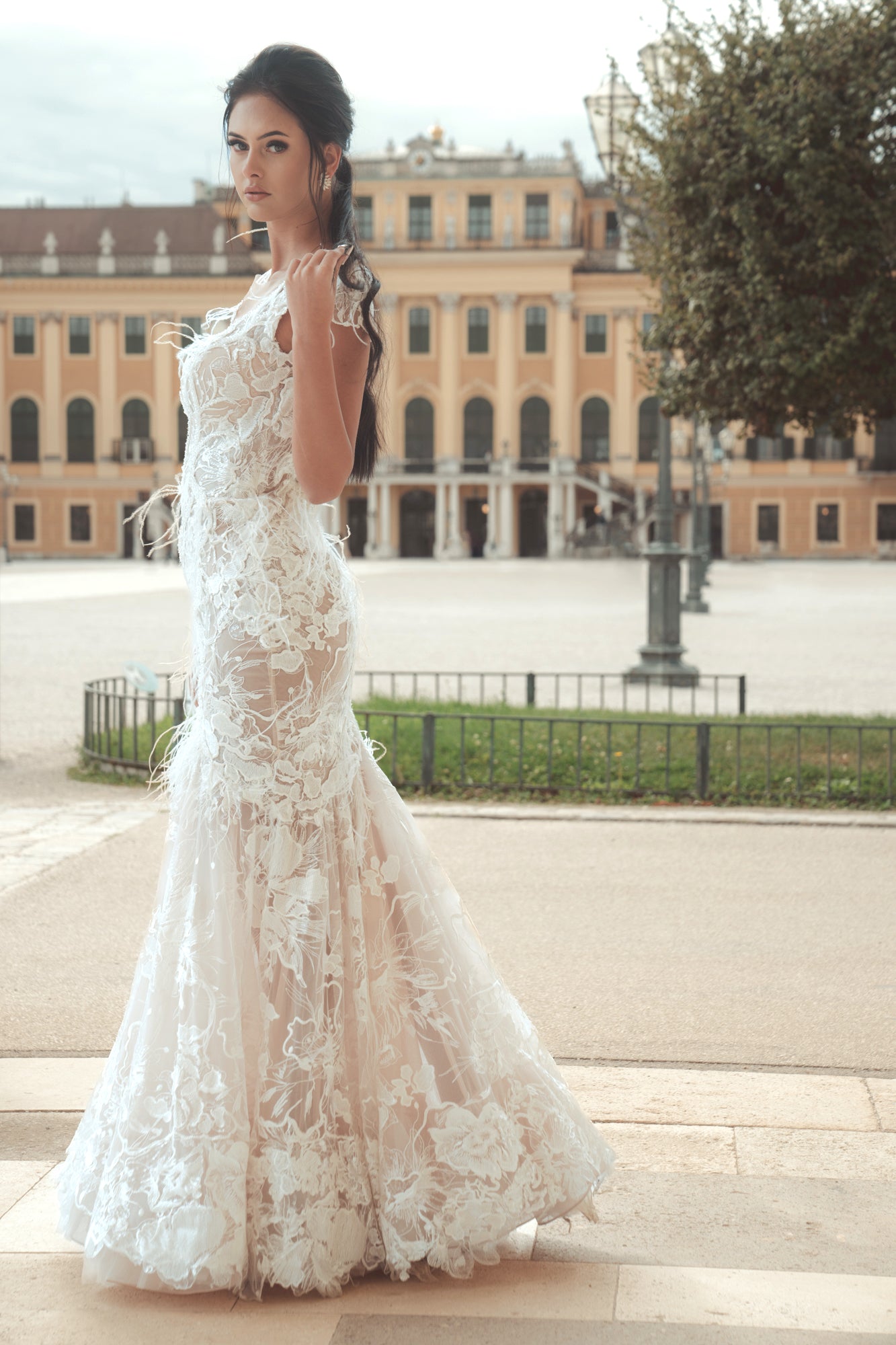 Charlotte - Mermaid Lace Wedding Dress with Short Sleeves - Maxima Bridal
