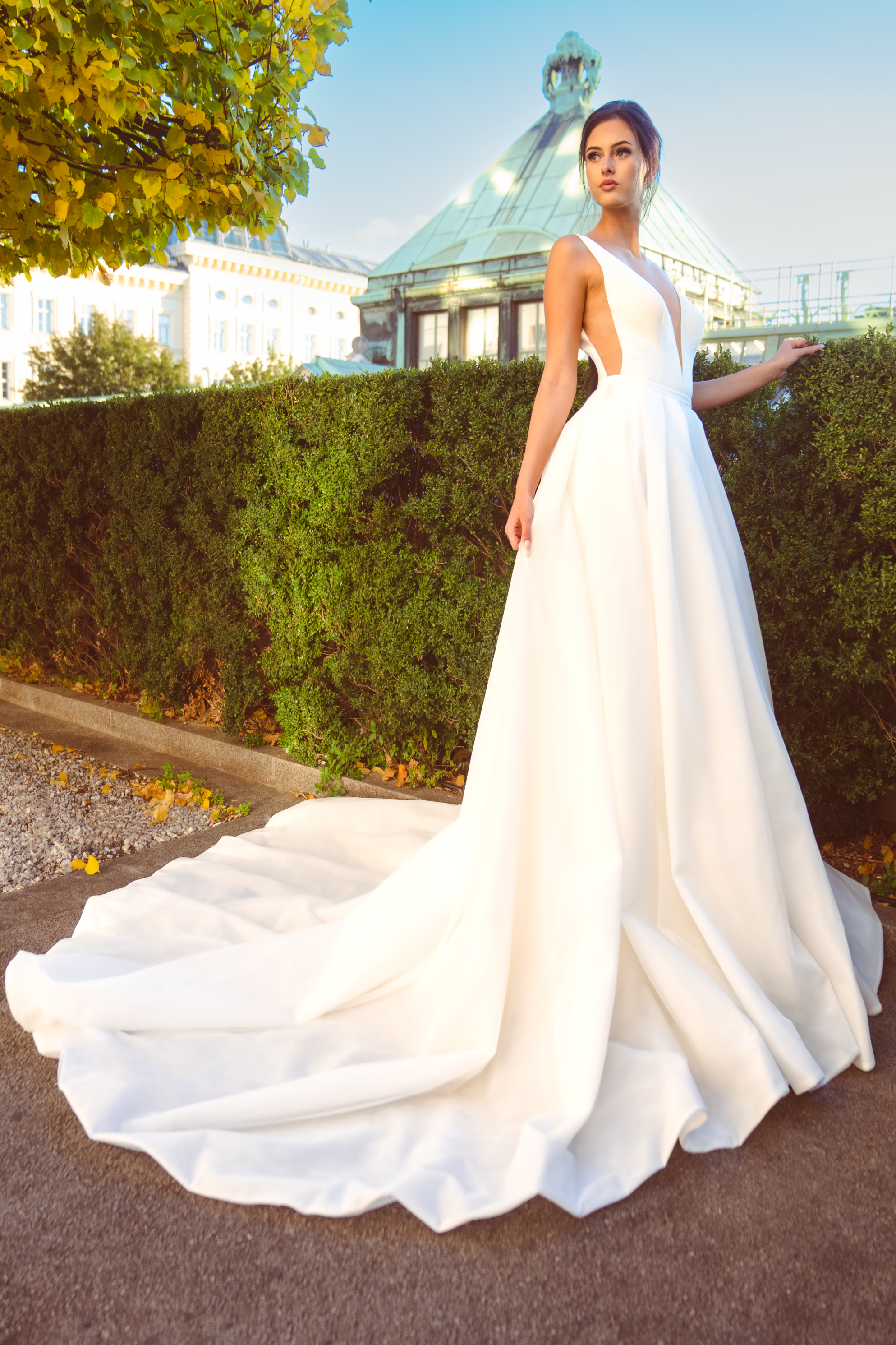 Marie - Crepe Seath Wedding Dress with Removable Skirt - Maxima Bridal