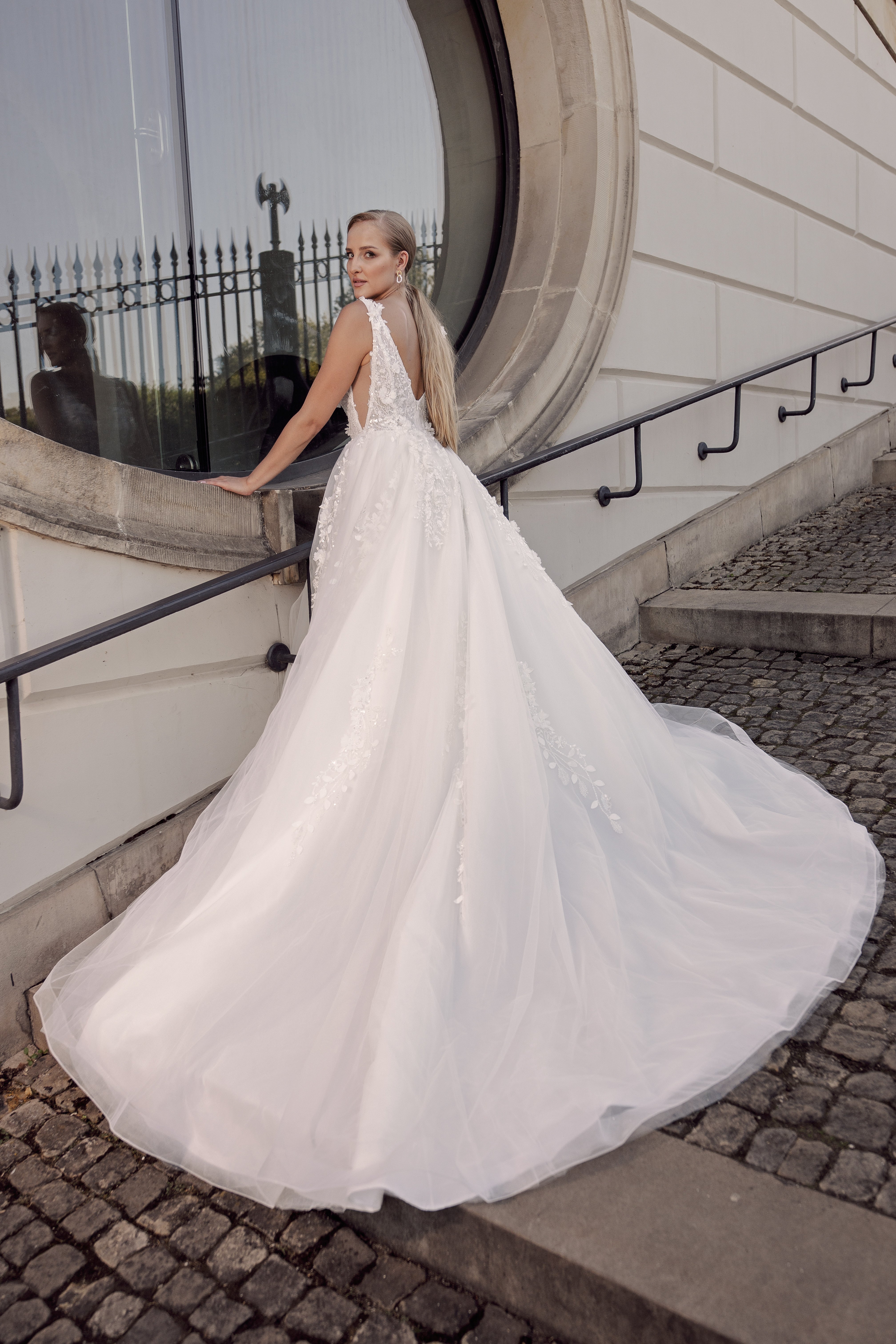 Virginia - V Neck Lace Ball Gown - Maxima Bridal
