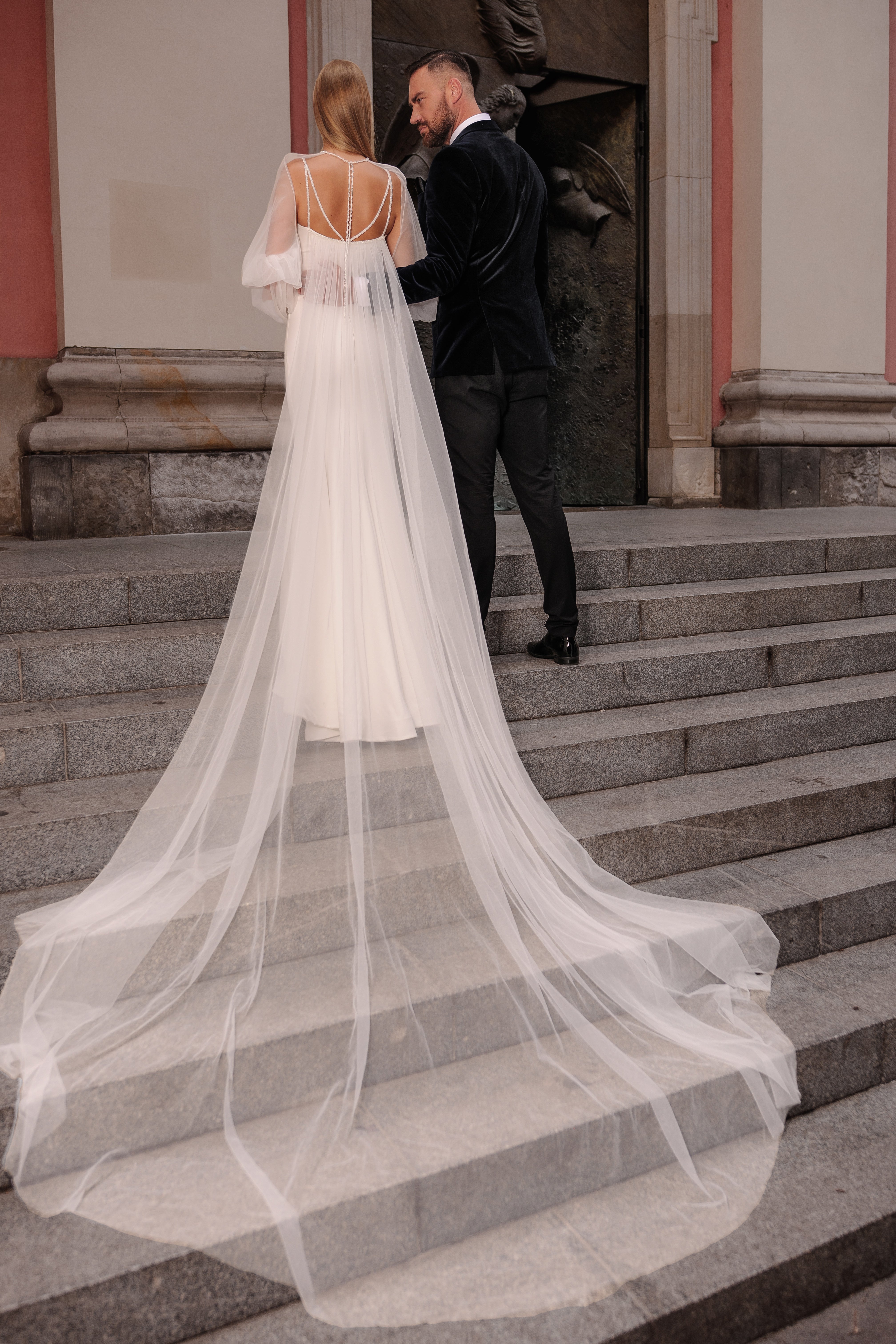 Harper - Modern Crepe Sheath Wedding Dress with V-Neck - Maxima Bridal