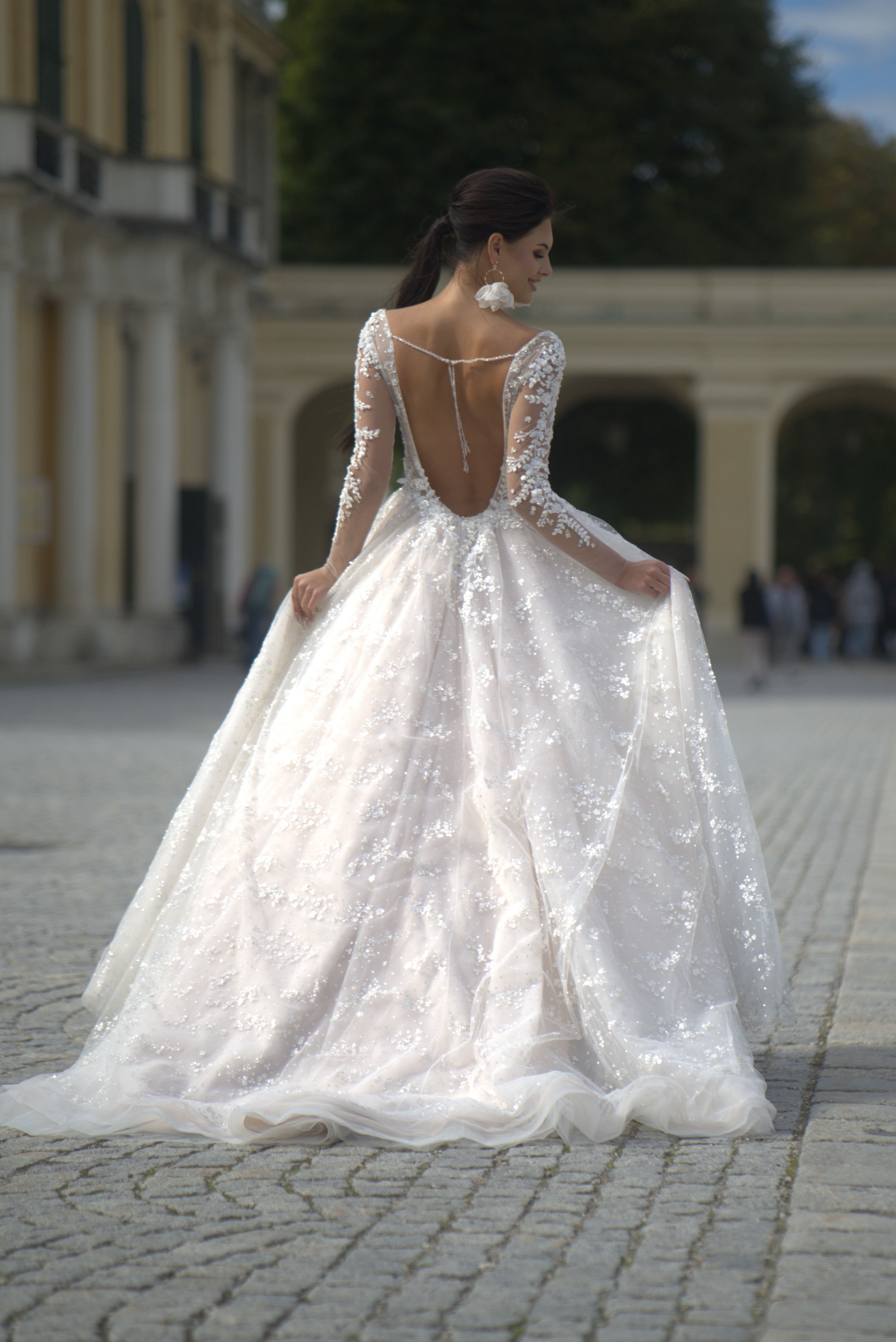 Alexandra - Long Sleeve Tulle Wedding Dress with Lace - Maxima Bridal