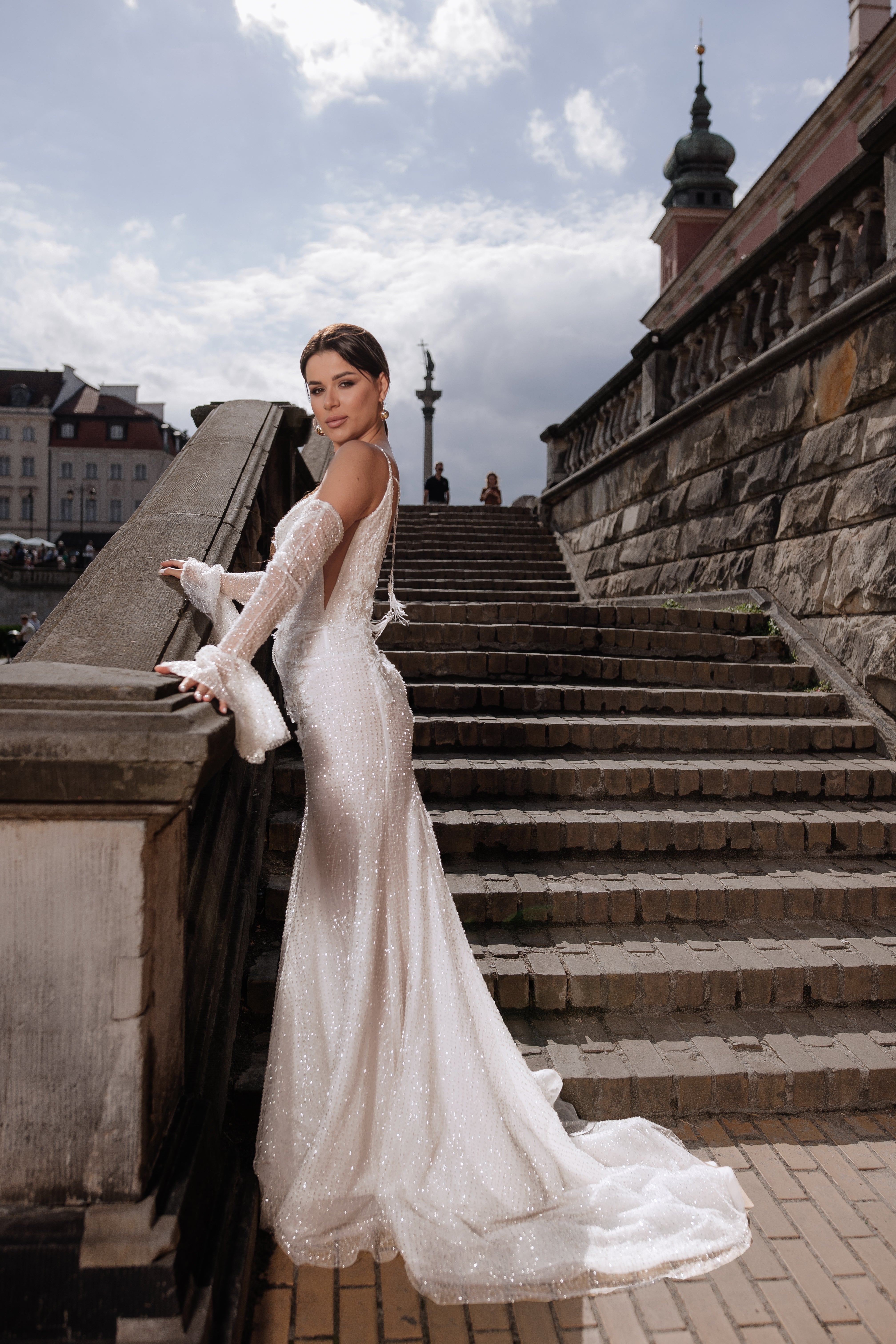Addison - Sparkling V Neck Wedding Dress with Spaghetti Straps - Maxima Bridal