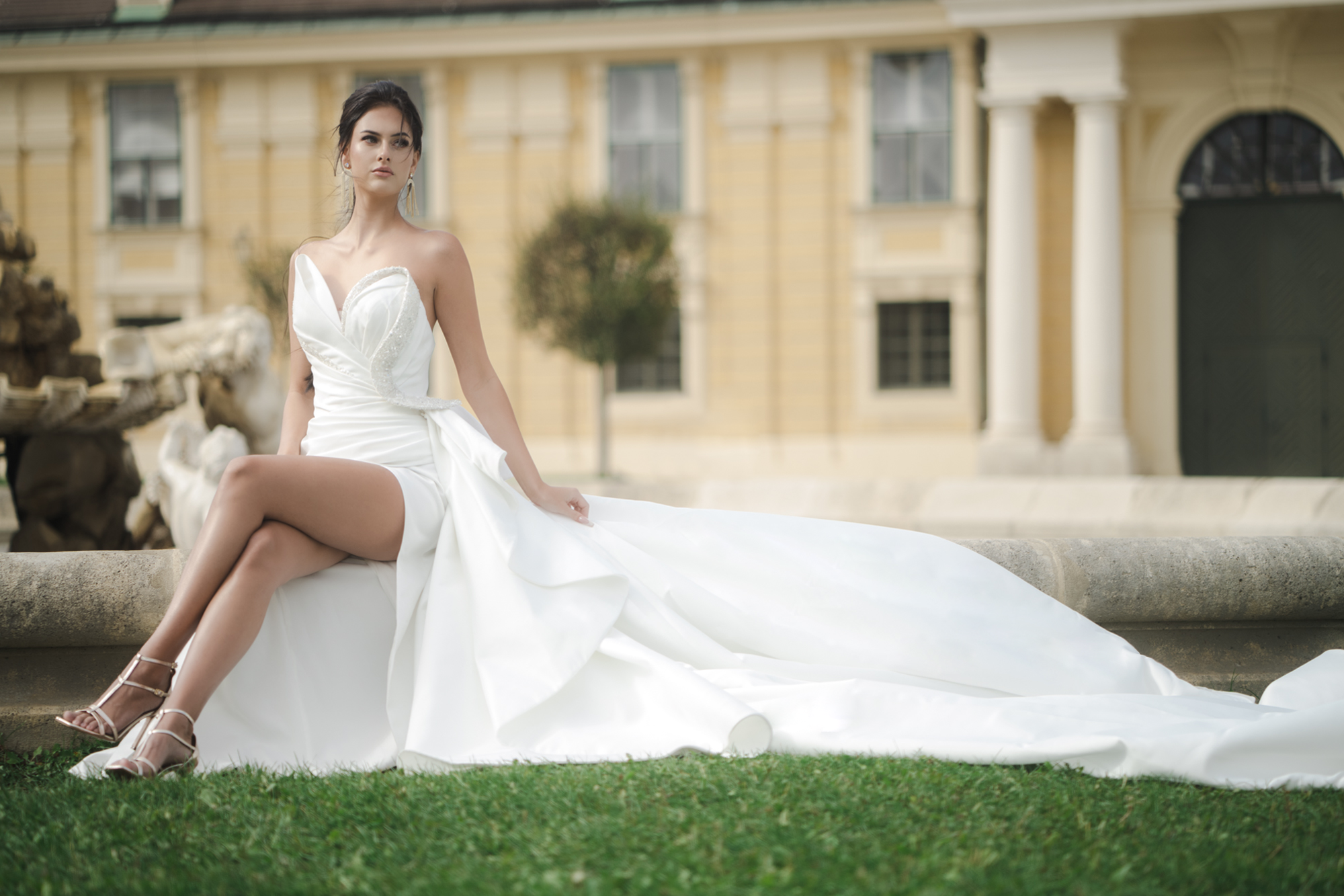 Emma - Strapless Sheath Dress with Side Slit and a Detachable Train - Maxima Bridal