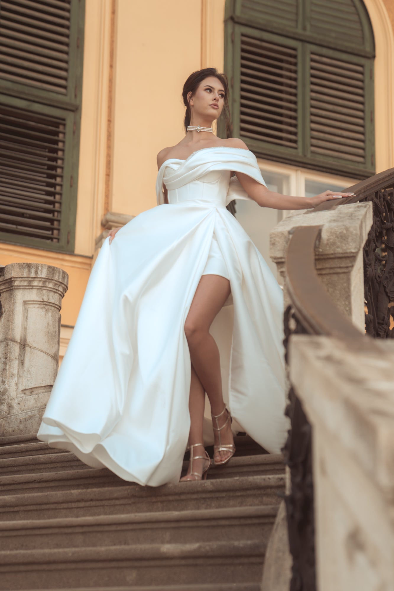 Scarlett - Off the Shoulder Ball Gown with Sweetheart Bodice and Side Slit - Maxima Bridal