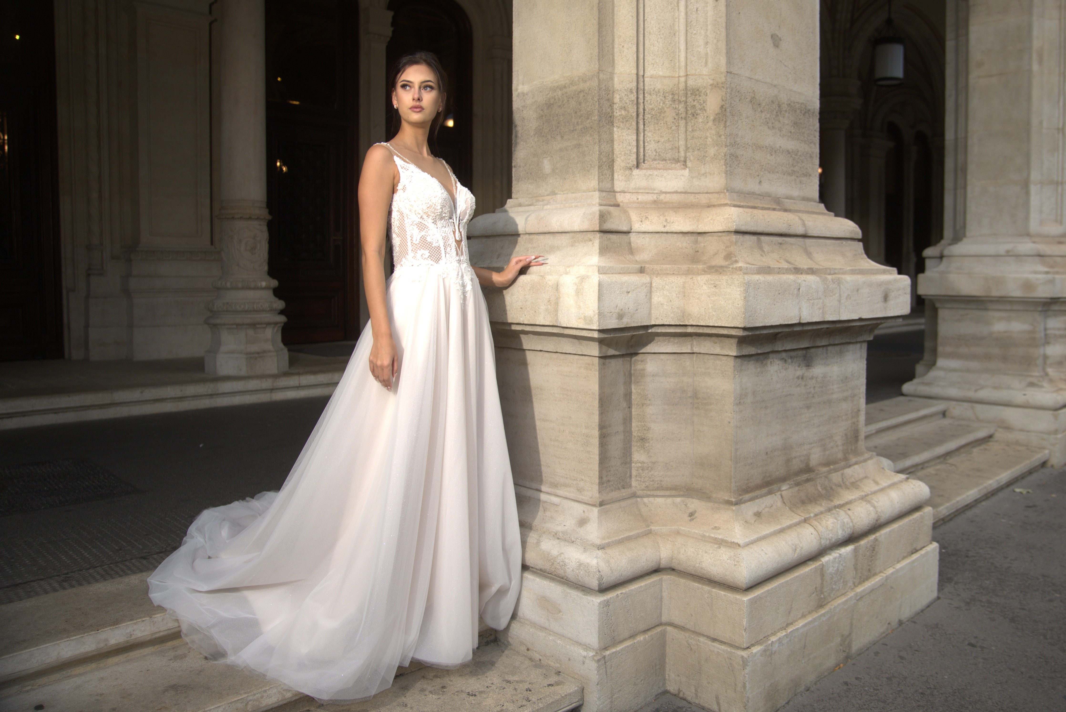 Lina - A-Line Wedding Dress with Illusion Back - Maxima Bridal