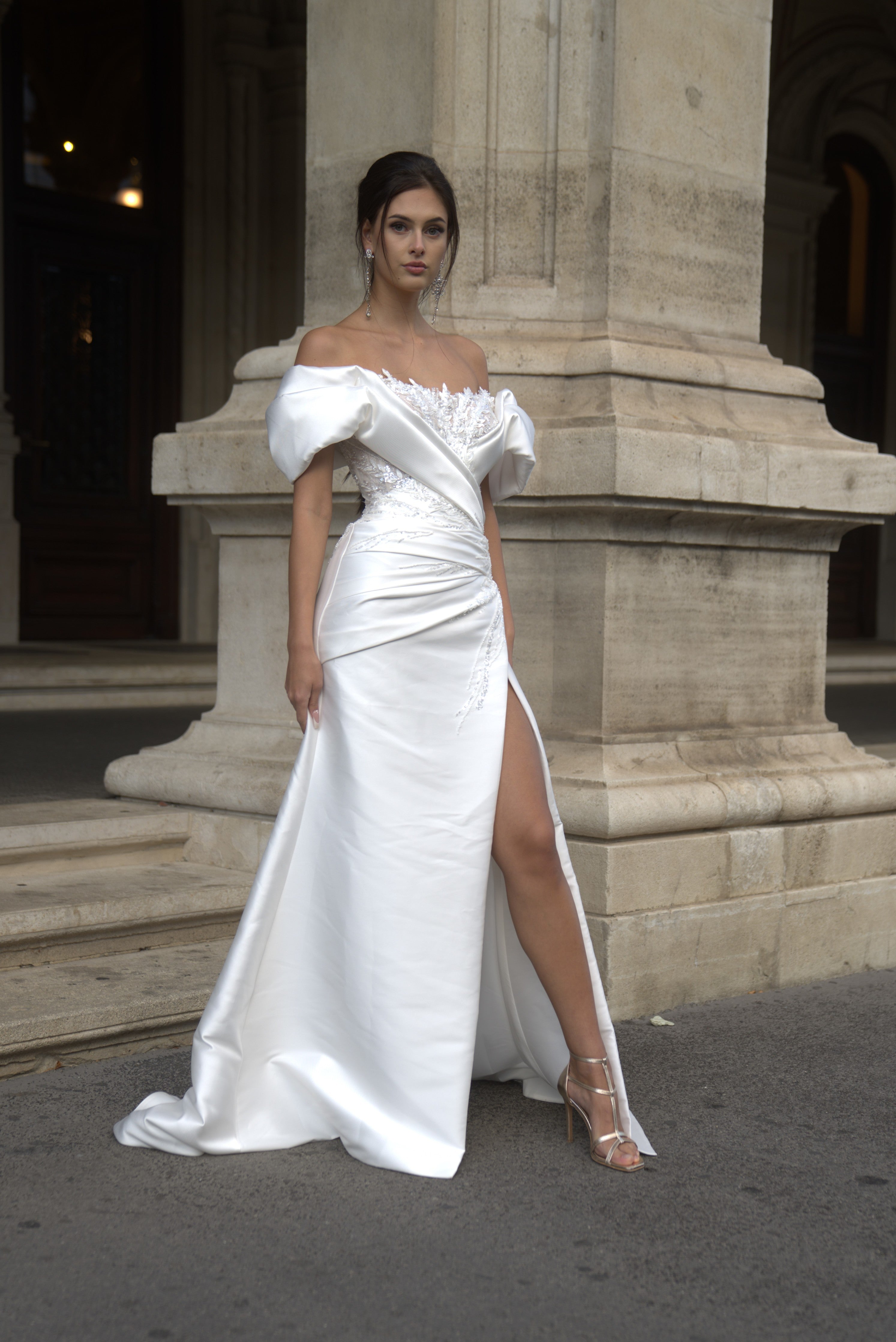 Jovani Bridal S48484 Halter Backless Fitted Beaded V Neck Wedding Dres –  Glass Slipper Formals