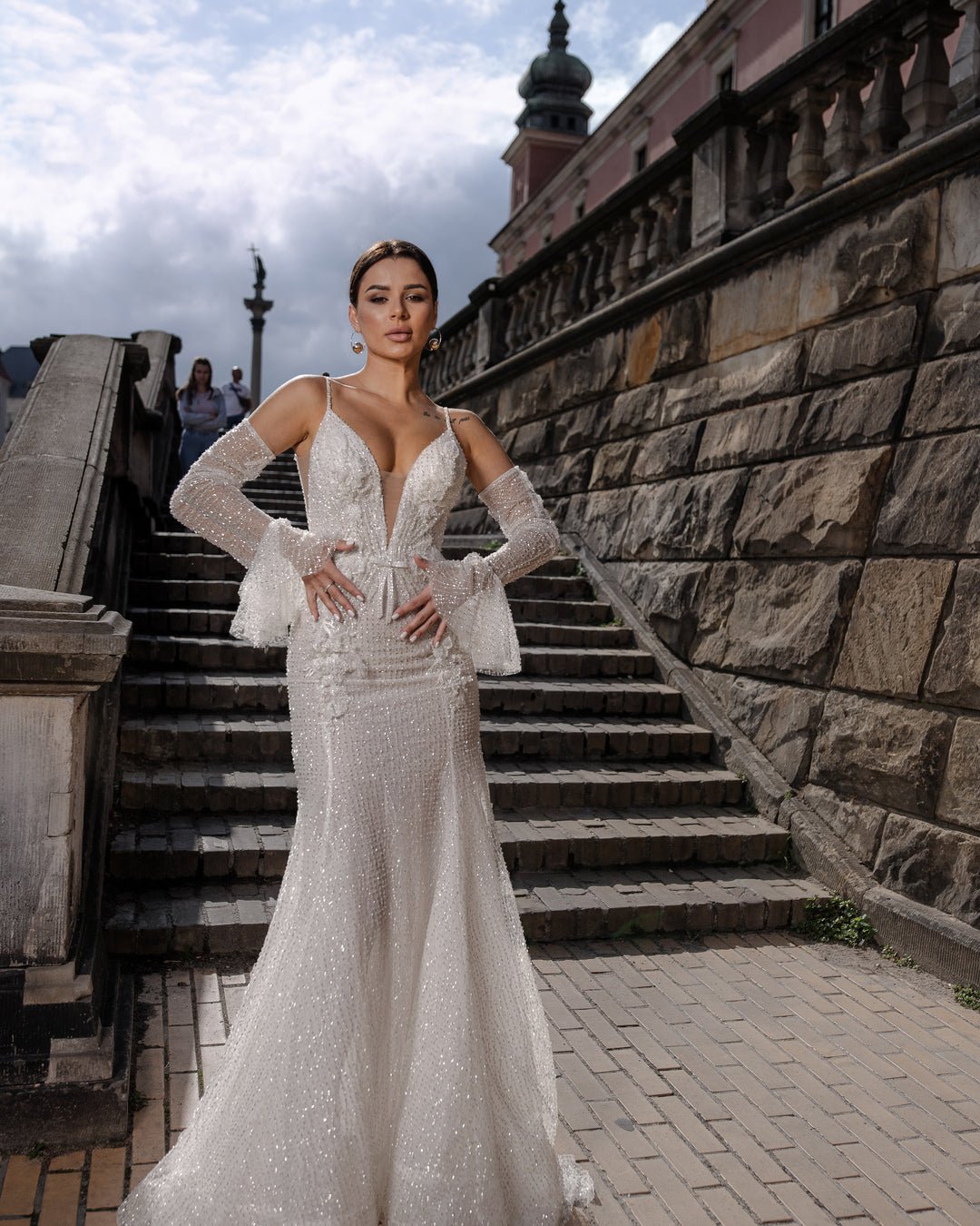 Addison - Sparkling V Neck Wedding Dress with Spaghetti Straps - Maxima Bridal