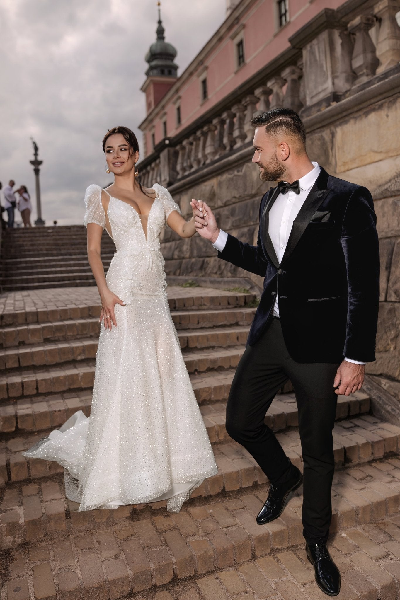 Addison - Sparkling V Neck Wedding Dress with Spaghetti Straps - Maxima Bridal