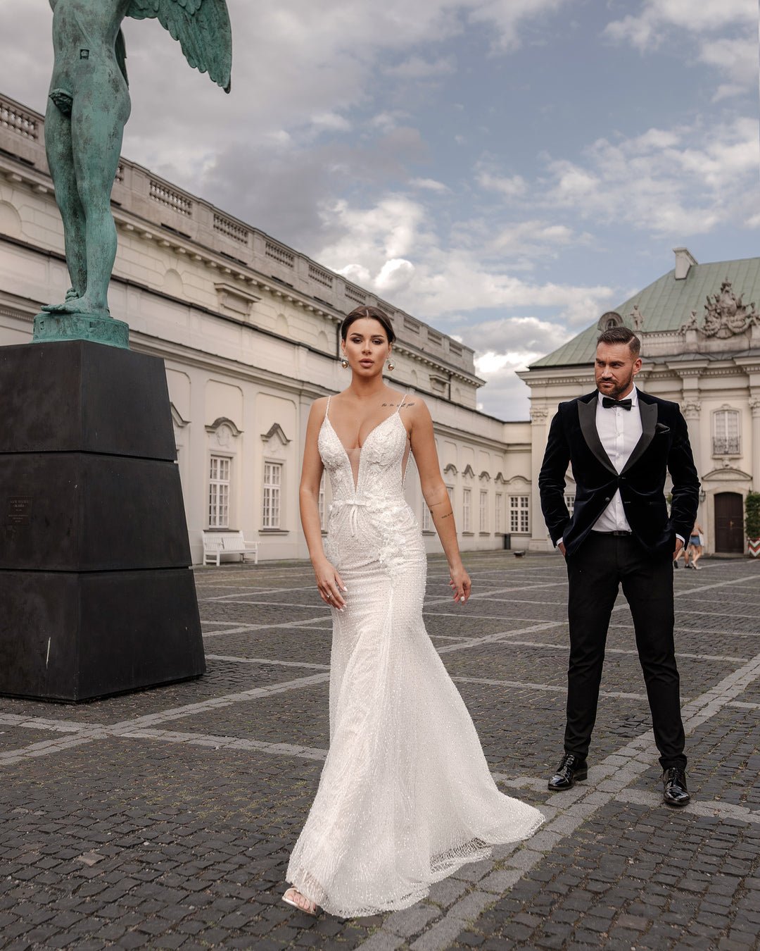 Addison - Sparkling V Neck Wedding Dress with Spaghetti Straps - Maxima Bridal