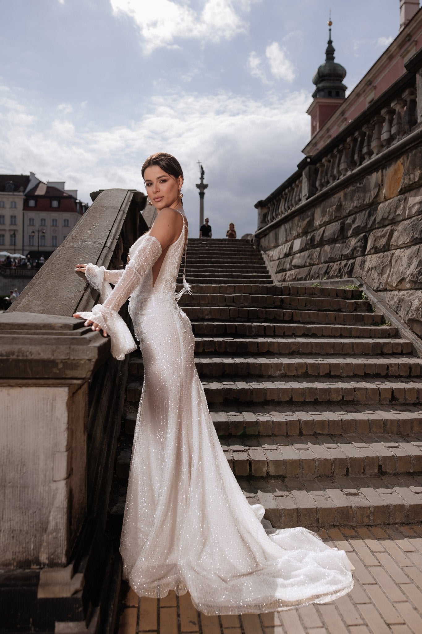 Addison - Sparkling V Neck Wedding Dress with Spaghetti Straps - Maxima Bridal