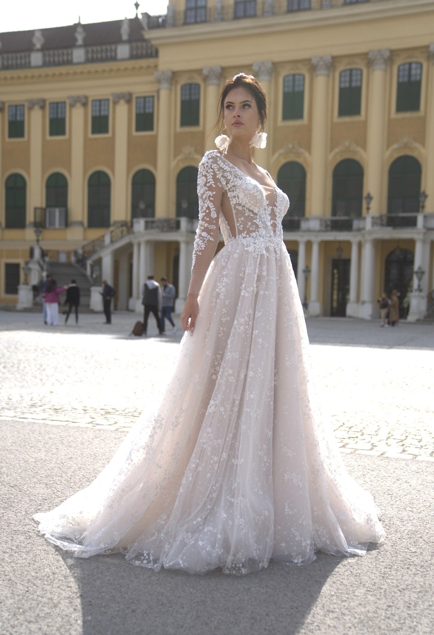 Alexandra - Long Sleeve Tulle Wedding Dress with Lace - Maxima Bridal