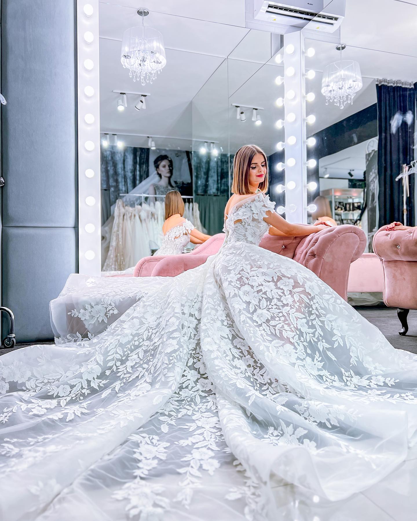 Amber - Lace Off the Shoulder Ball Gown with Sweetheart Bodice - Maxima Bridal