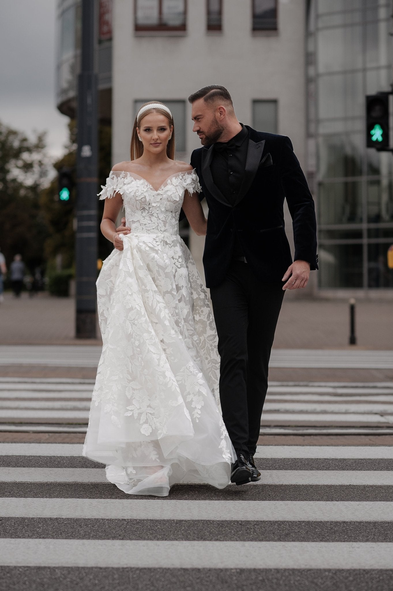 Amber - Lace Off the Shoulder Ball Gown with Sweetheart Bodice - Maxima Bridal