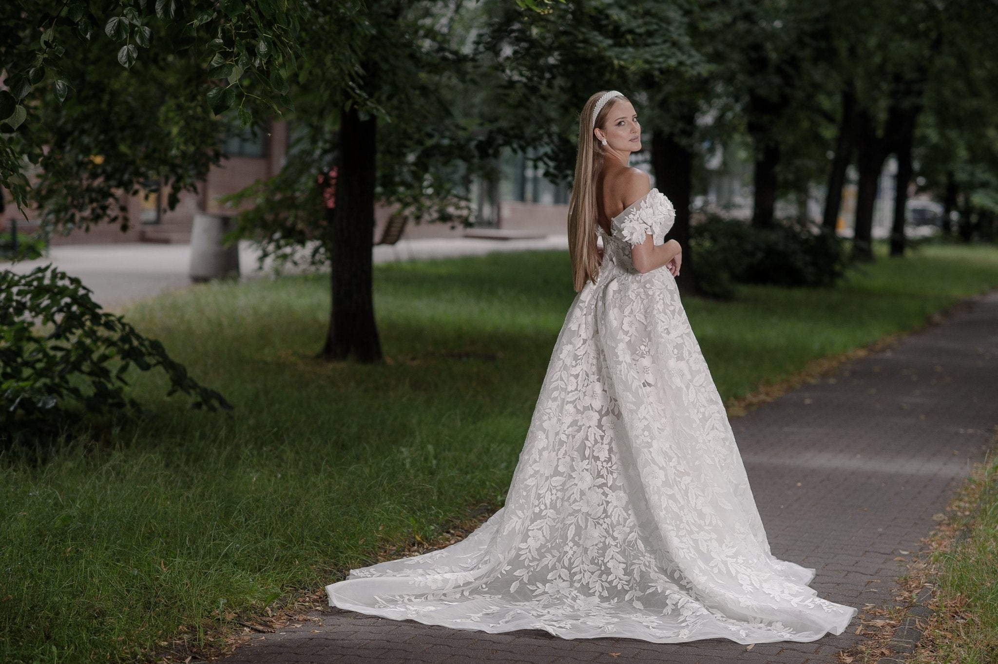 Amber - Lace Off the Shoulder Ball Gown with Sweetheart Bodice - Maxima Bridal