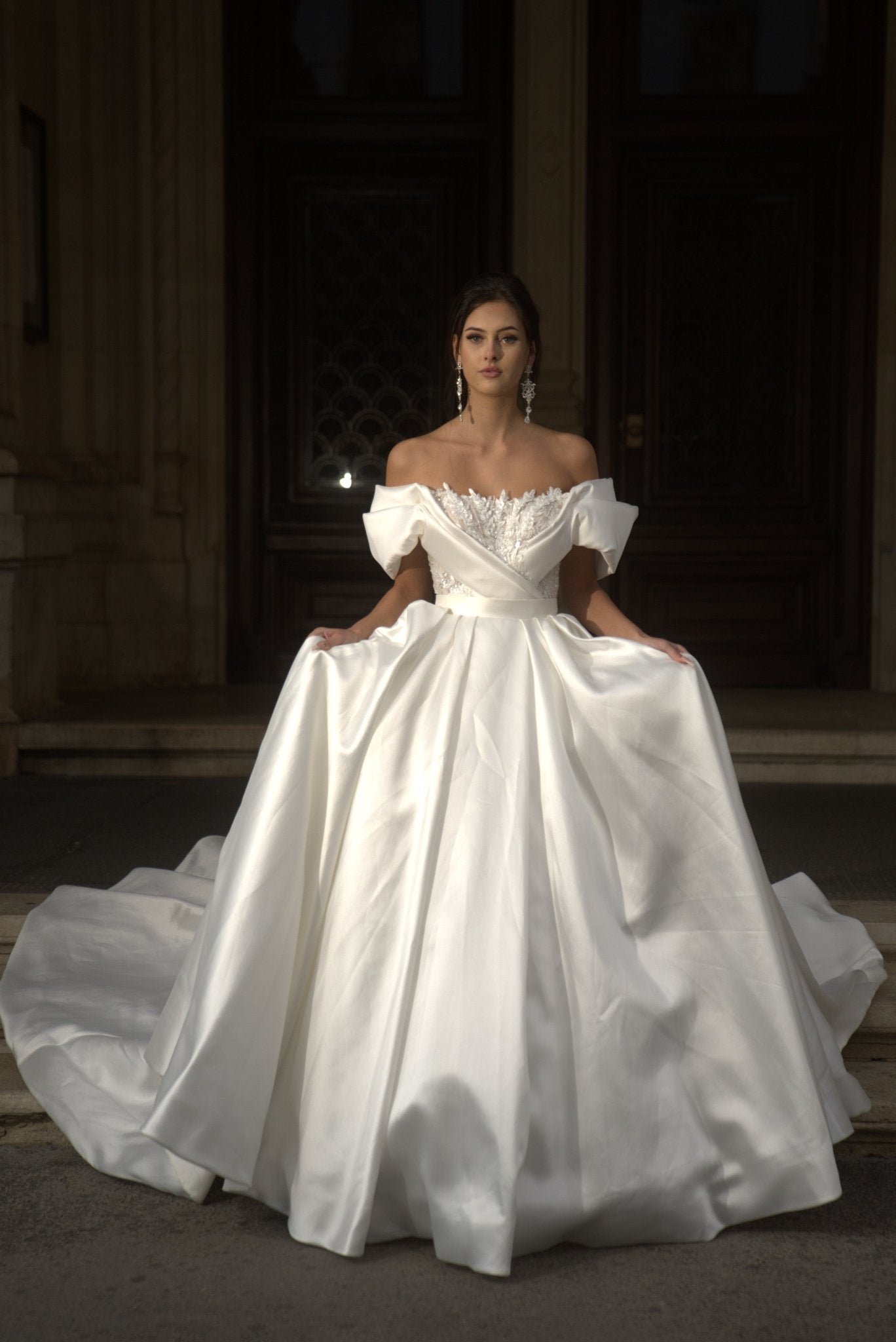 Anna - Glam Silk Mikado Wedding Dress with Detachable Skirt - Maxima Bridal