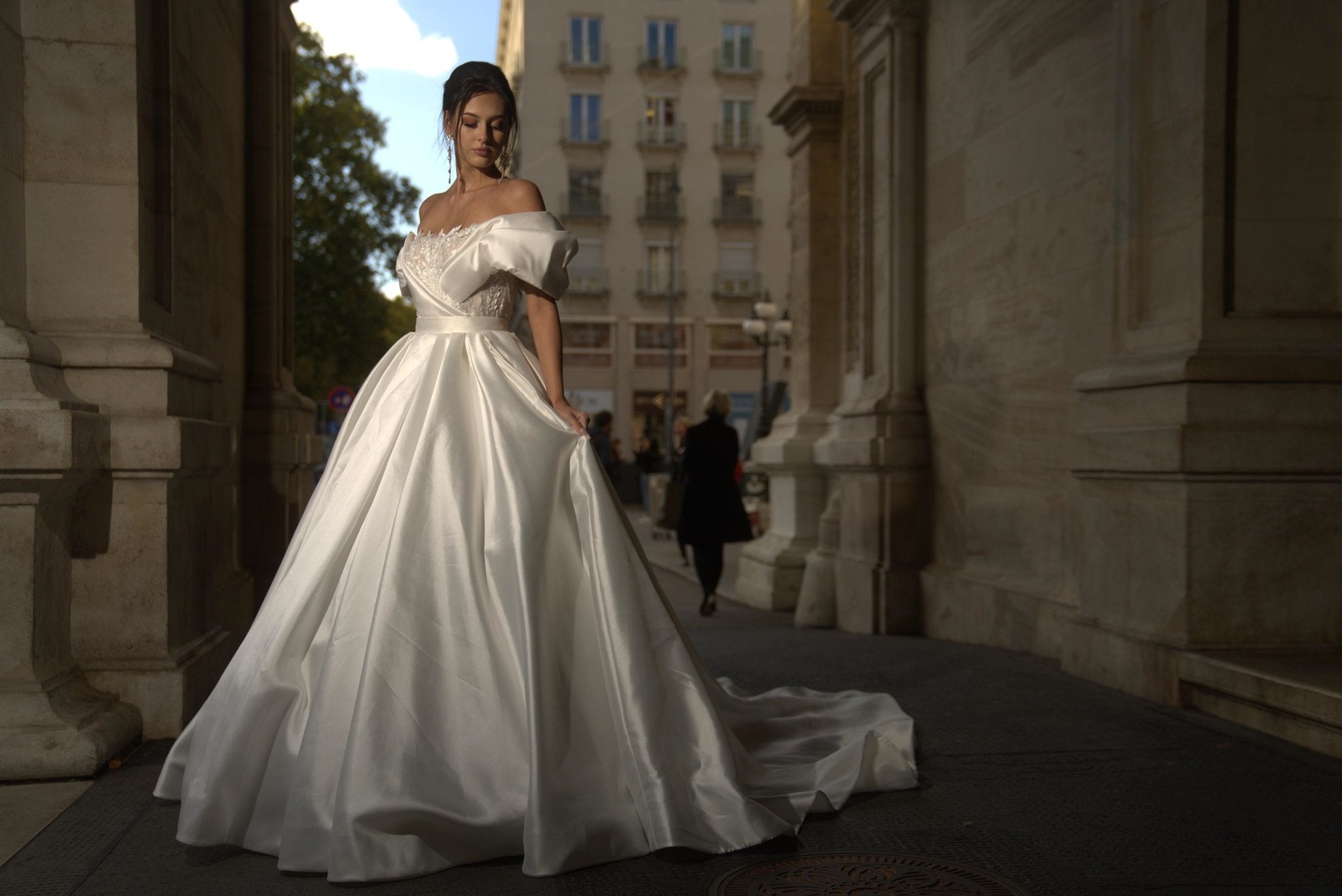 Anna - Glam Silk Mikado Wedding Dress with Detachable Skirt - Maxima Bridal