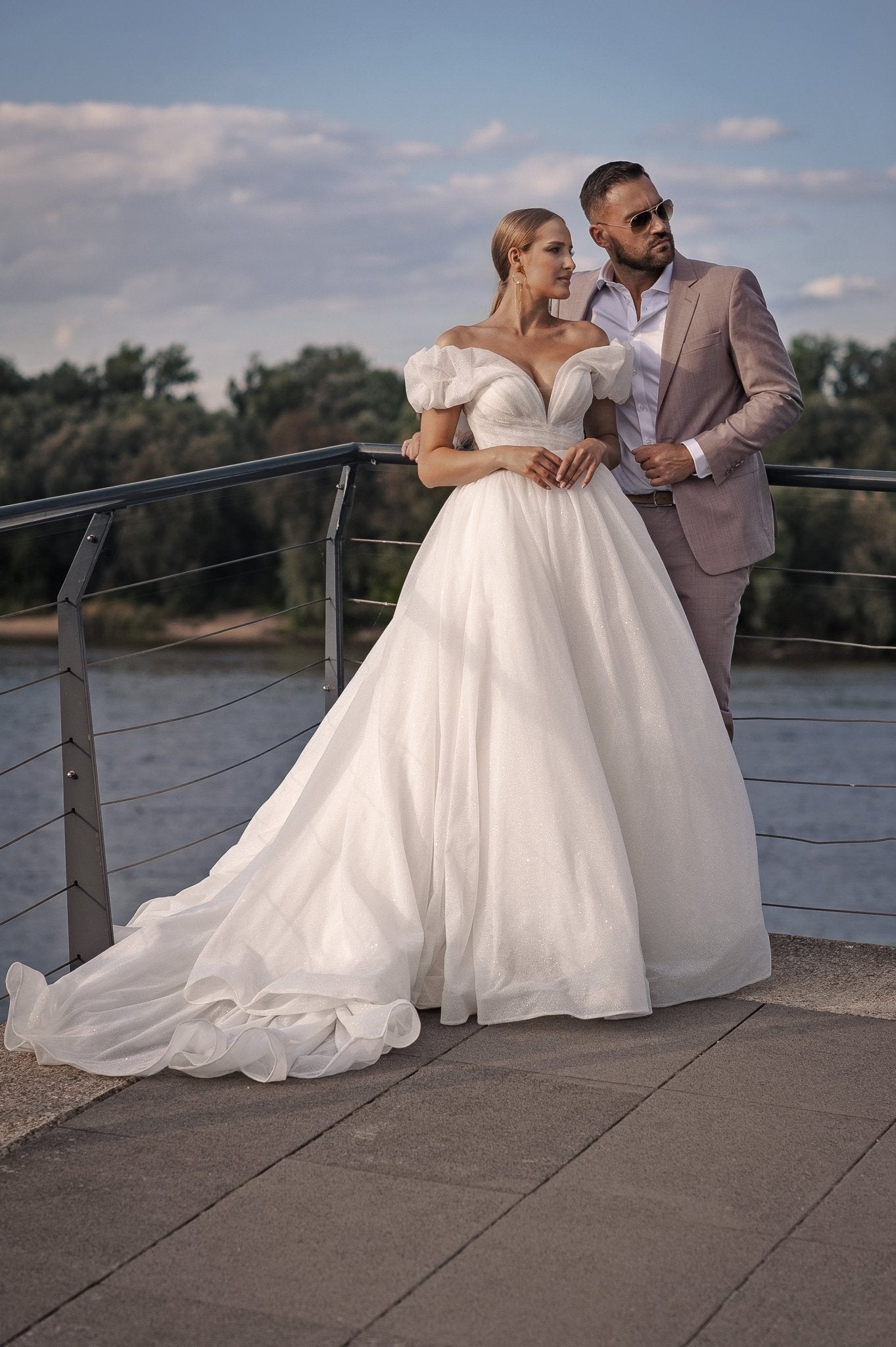 Betty - Sparkling Off the Shoulder Ball Gown with Removable Skirt - Maxima Bridal