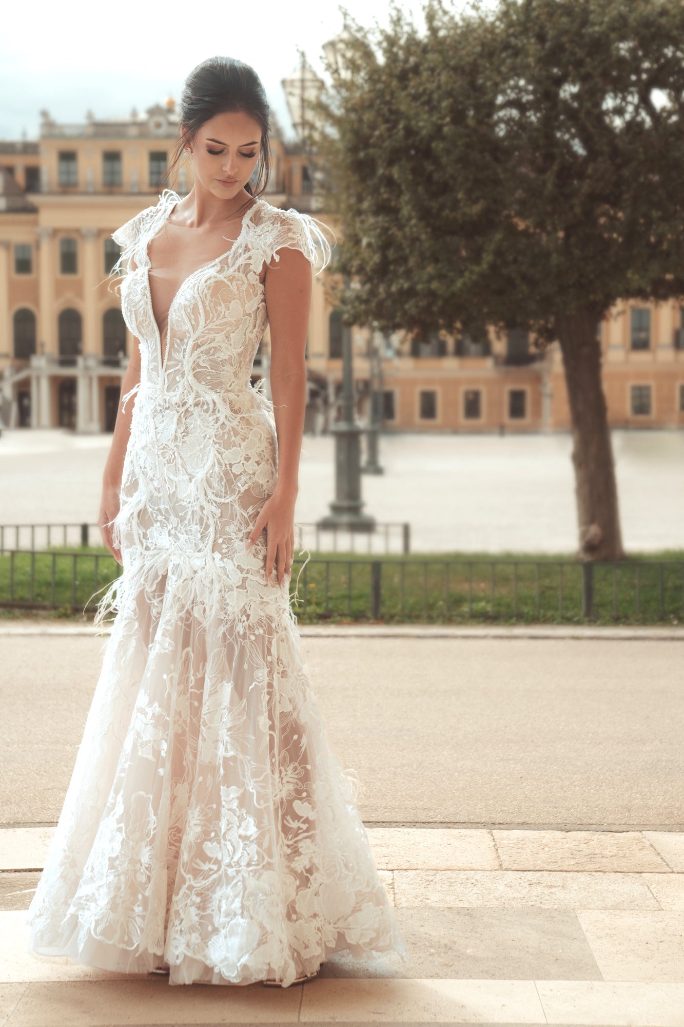 Charlotte - Mermaid Lace Wedding Dress with Short Sleeves - Maxima Bridal