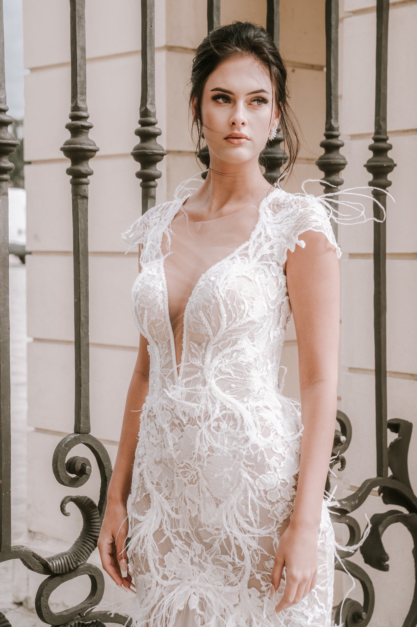 Charlotte - Mermaid Lace Wedding Dress with Short Sleeves - Maxima Bridal