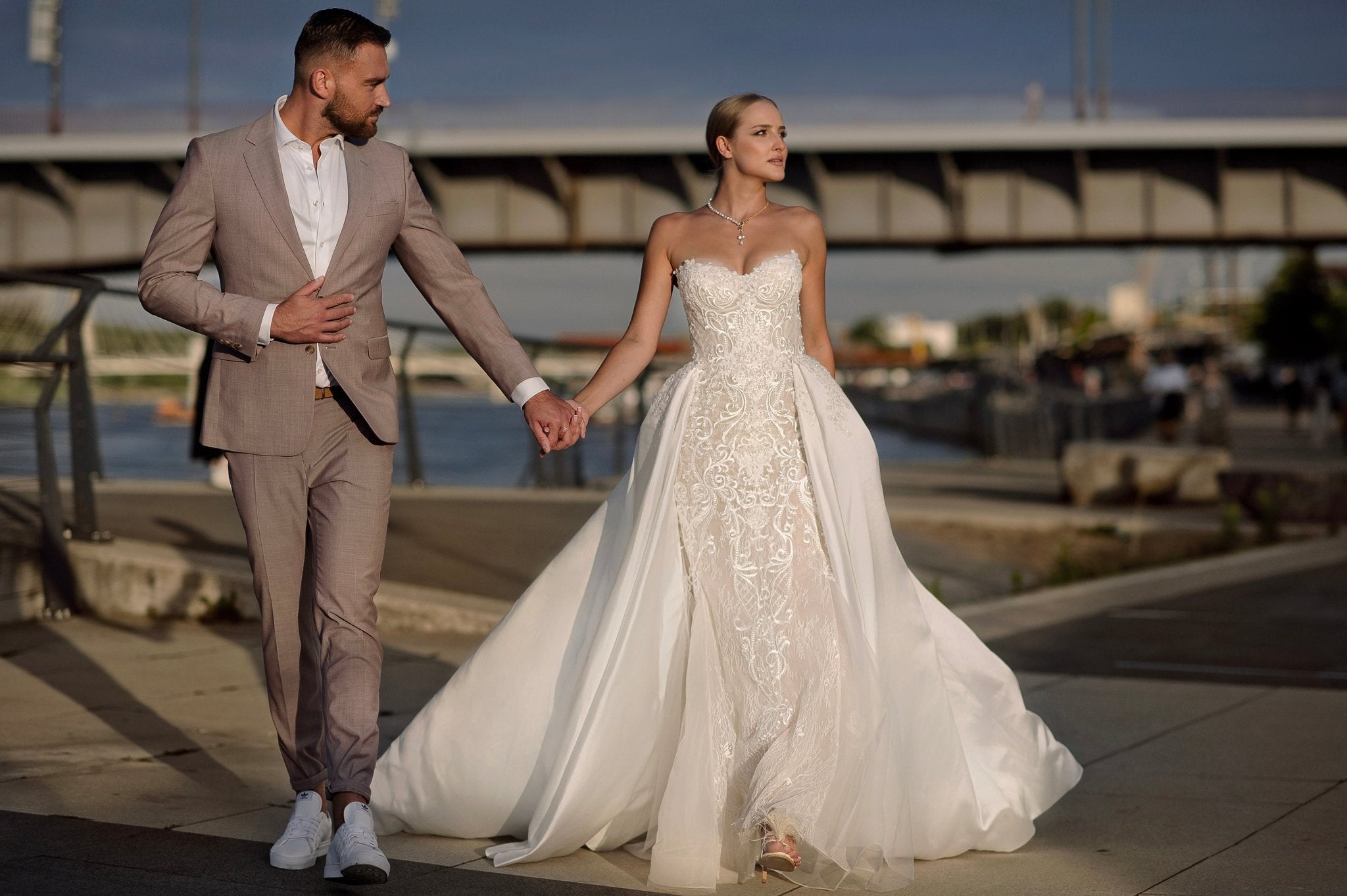 Emery - Strapless Lace Mermaid Wedding Dress with Detachable Train - Maxima Bridal