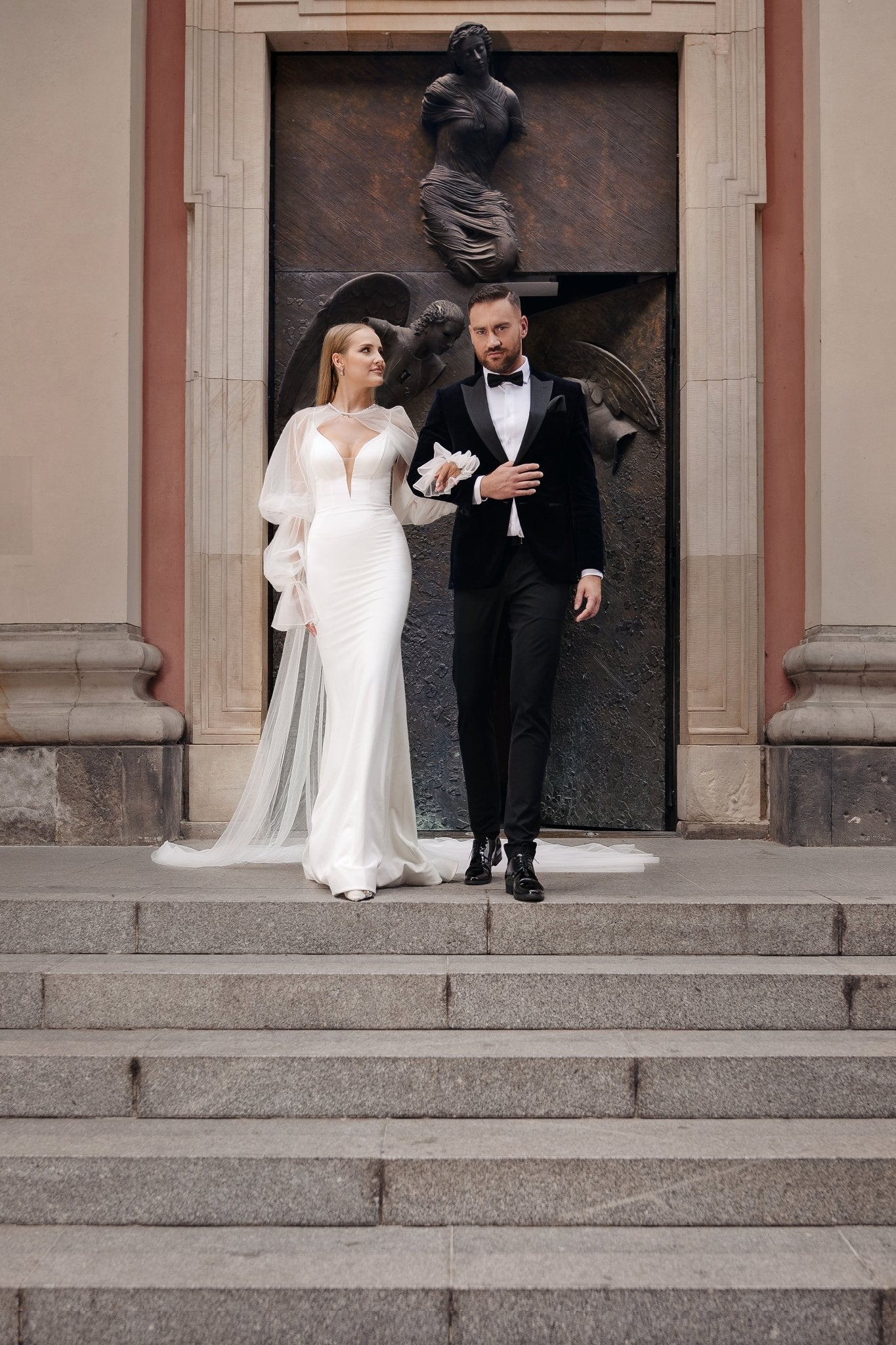 Harper - Modern Crepe Sheath Wedding Dress with V - Neck - Maxima Bridal