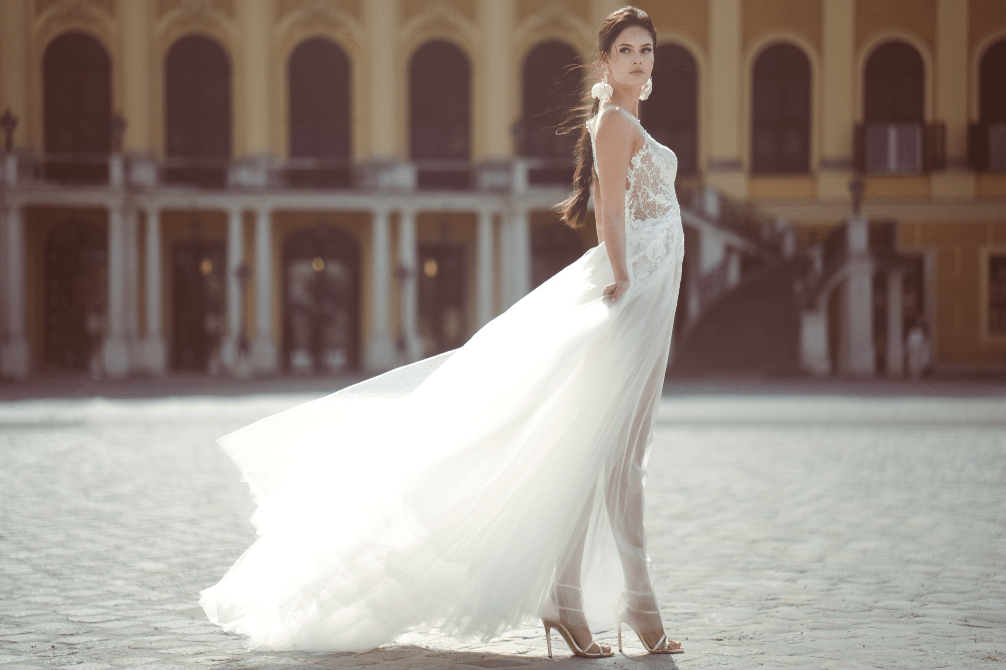 Lisa - Lace A - Line Wedding Dress with Tulle Skirt - Maxima Bridal