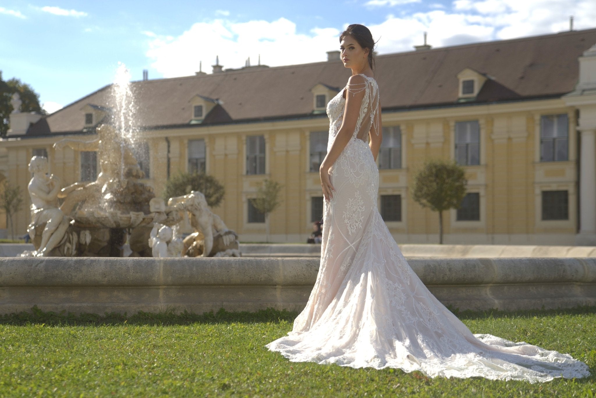 Margaret - Lace Sheath Wedding Dress with Illusion Back - Maxima Bridal