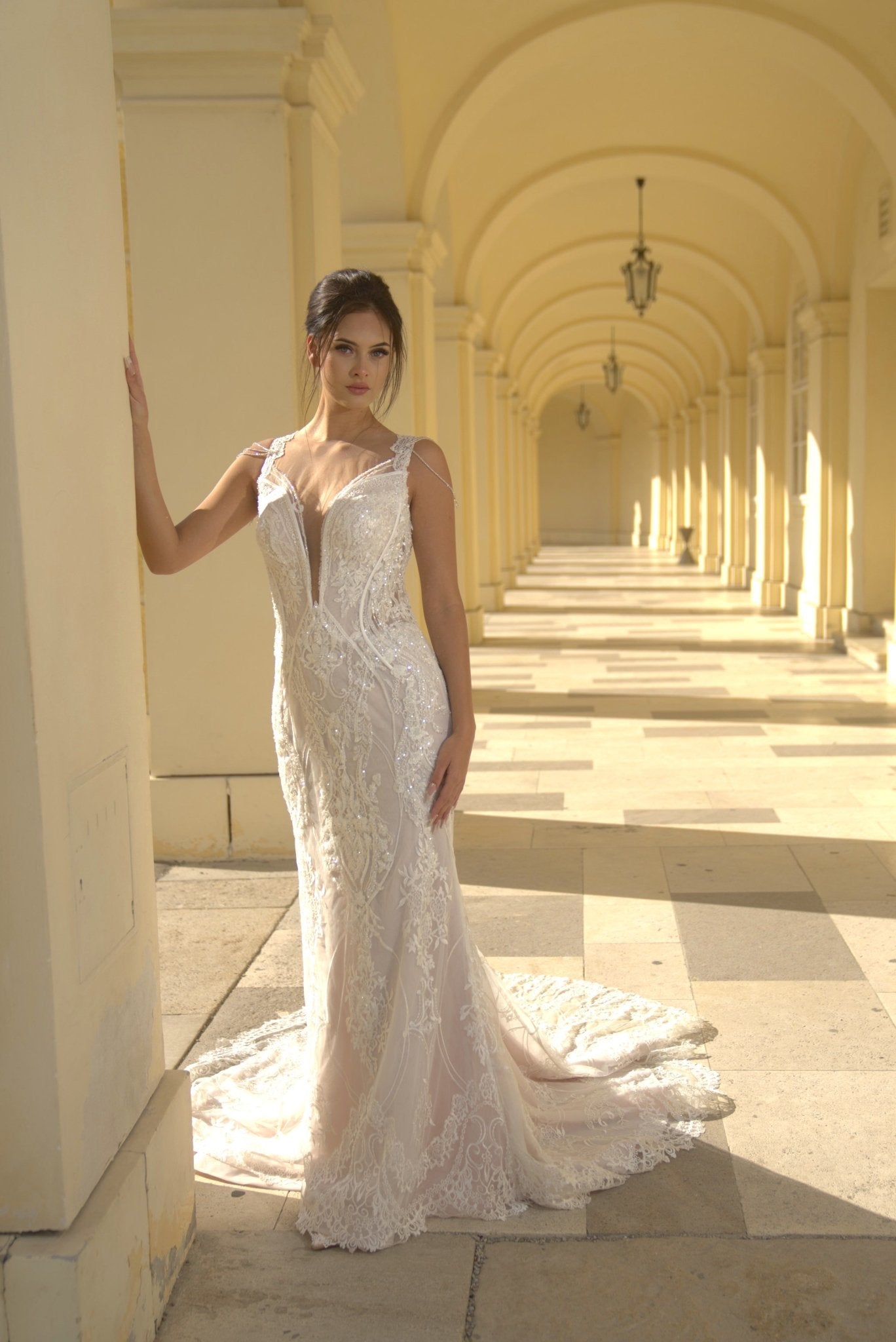 Margaret - Lace Sheath Wedding Dress with Illusion Back - Maxima Bridal