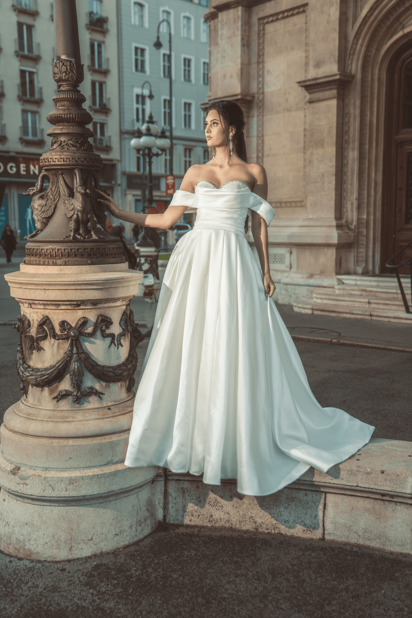 Rebecca - Off the Shoulder Silk Mikado Ball Gown with Sweetheart Bodice - Maxima Bridal