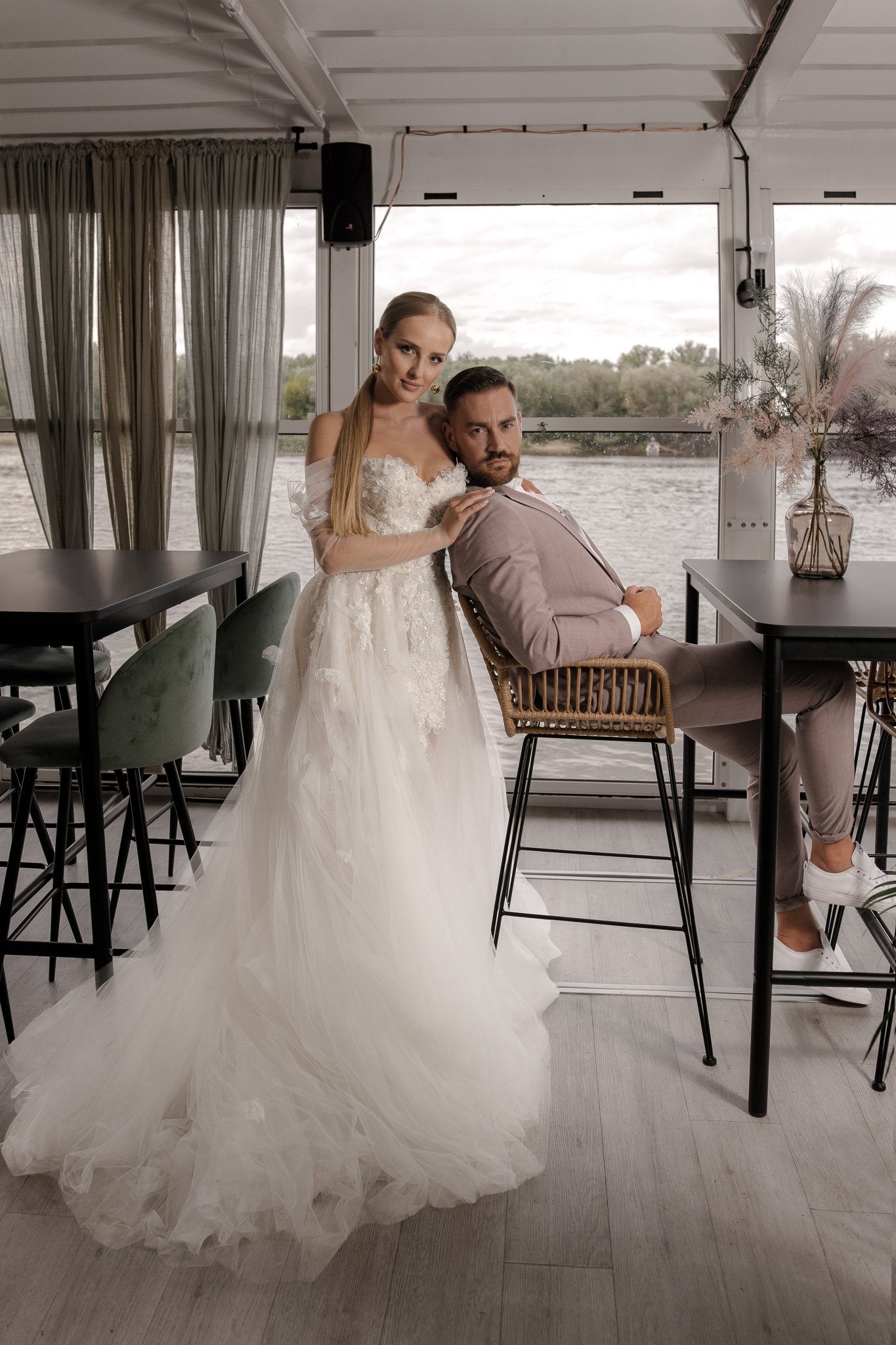 Vivian - Lace Off the Shoulder Ball Gown with Sweetheart Bodice - Maxima Bridal