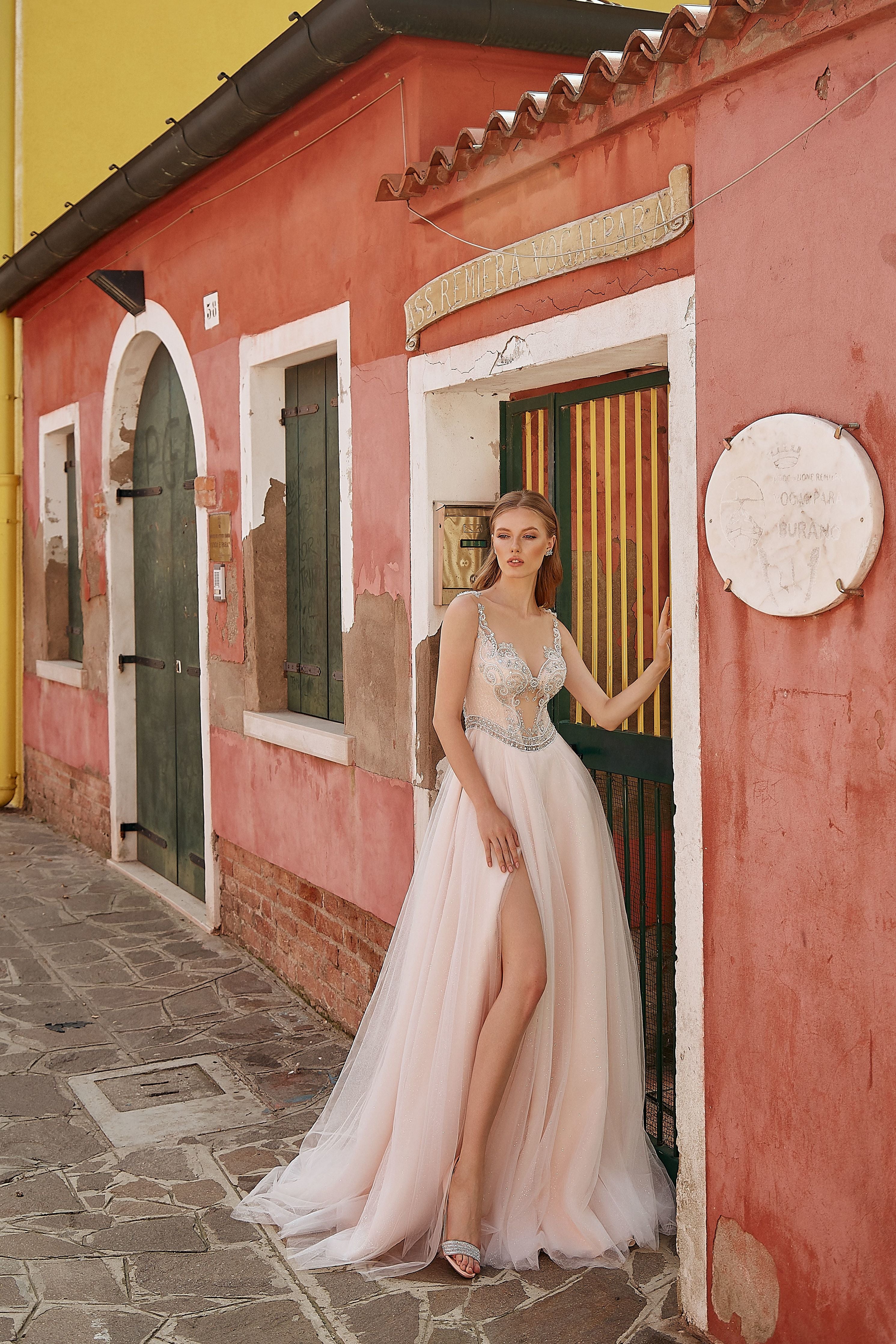 Penelope - A-Line Wedding Dress with Tulle Slit Skirt - Maxima Bridal