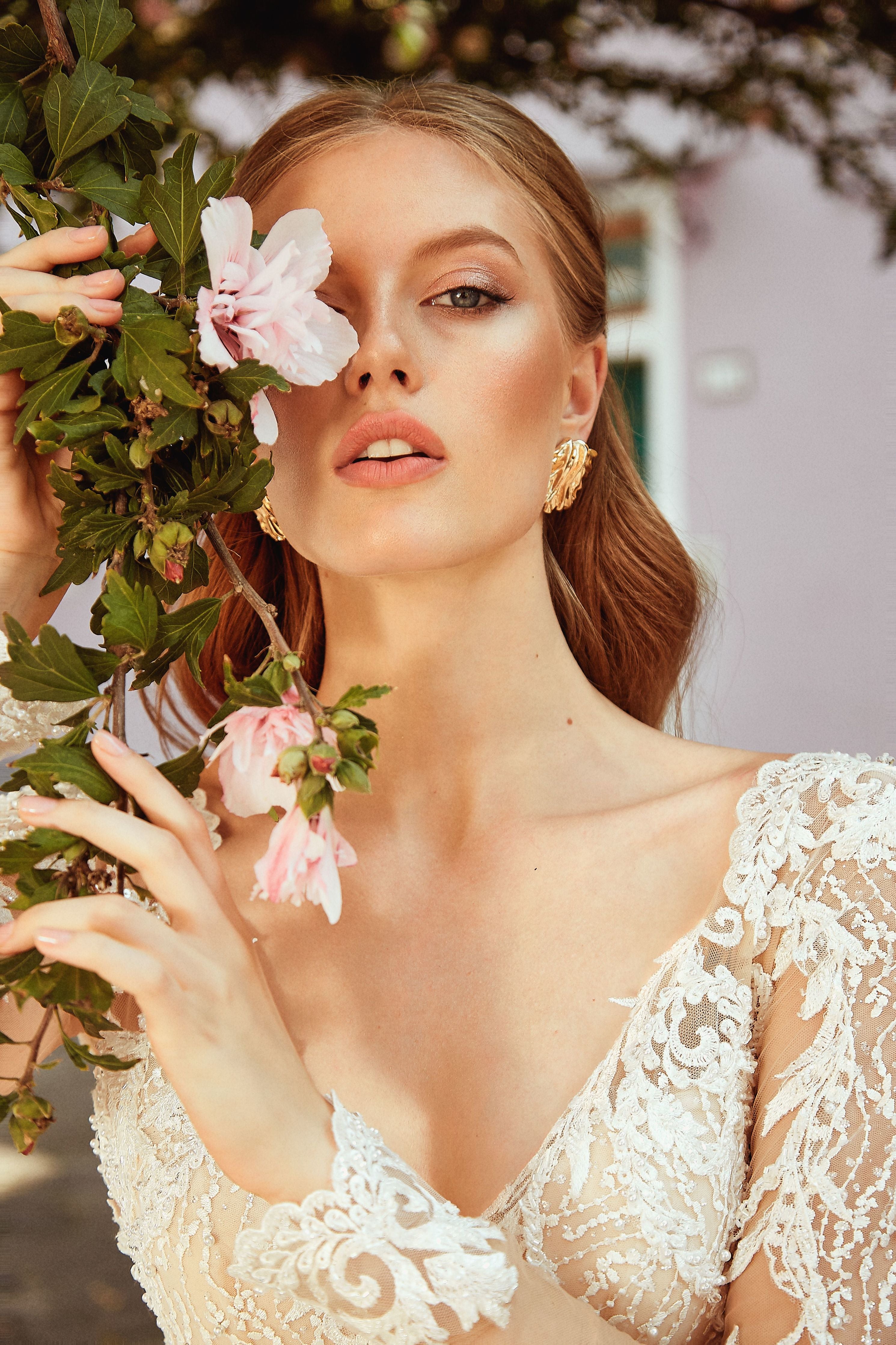 Francesca - Long Sleeve A-Line Wedding Dress with Side Slit - Maxima Bridal