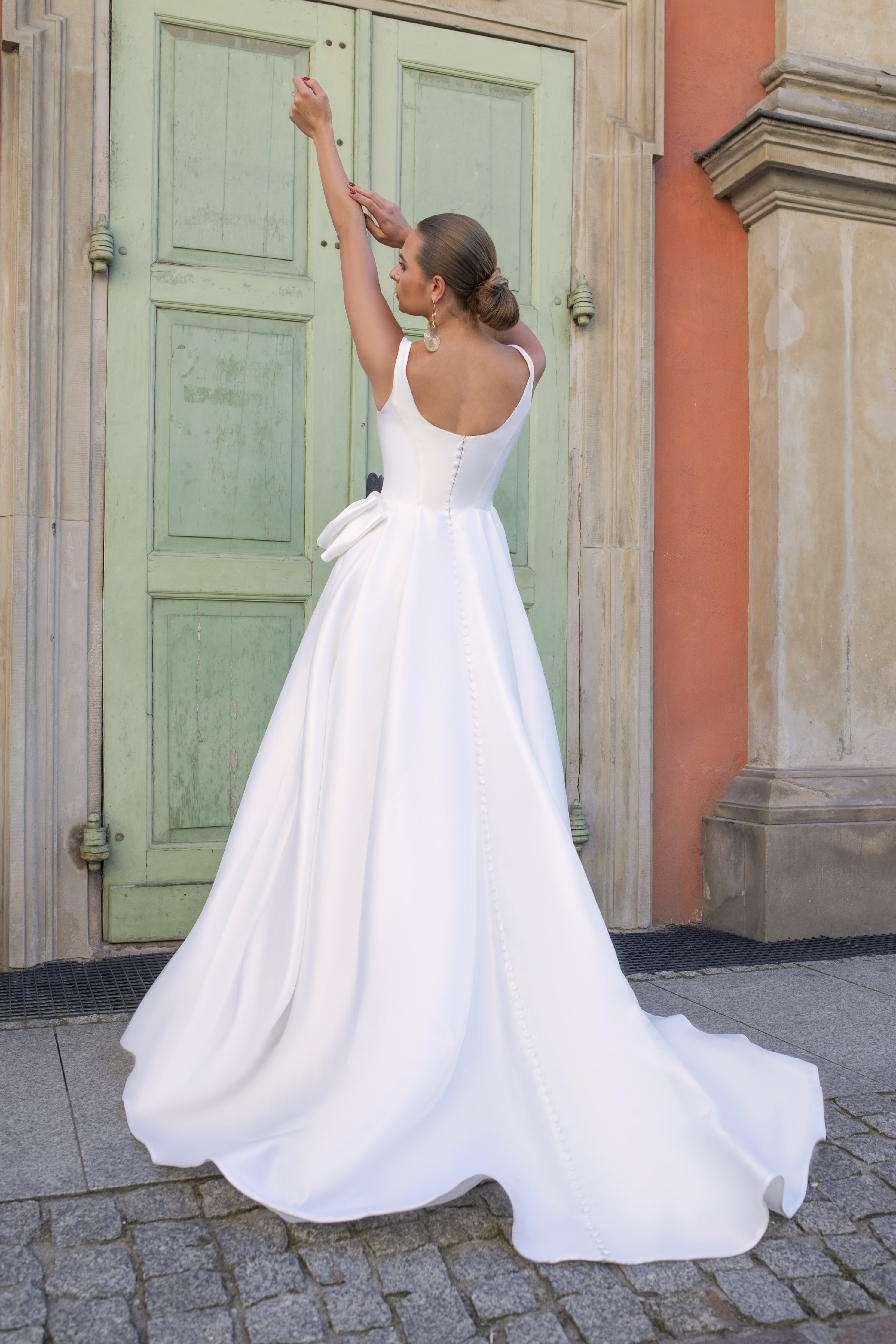 Hermione - Scoop Neckline Silk Ball Gown with Bow - Maxima Bridal