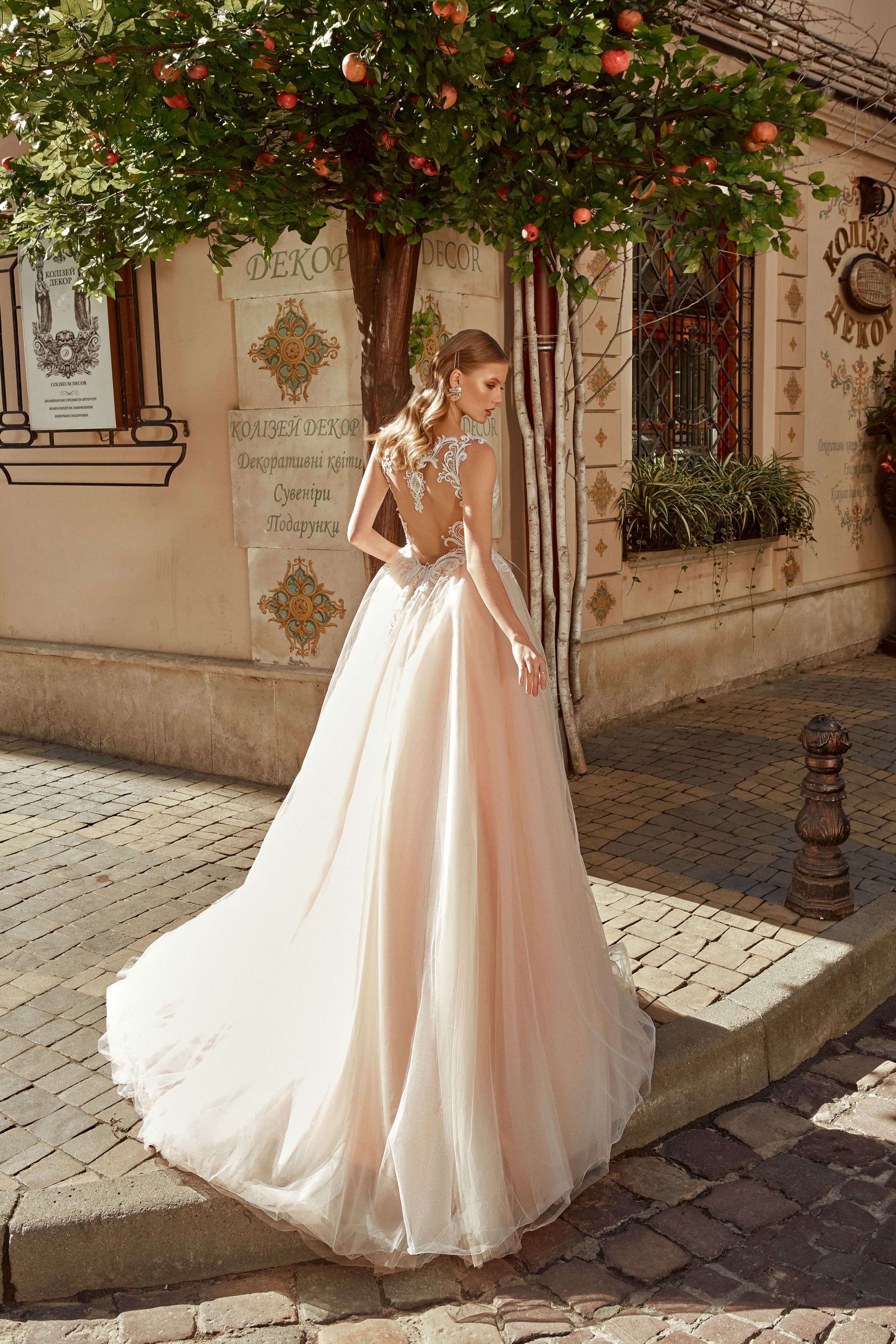 Anabel - Illusion Neckline A-Line Wedding Dress with Tulle Skirt - Maxima Bridal