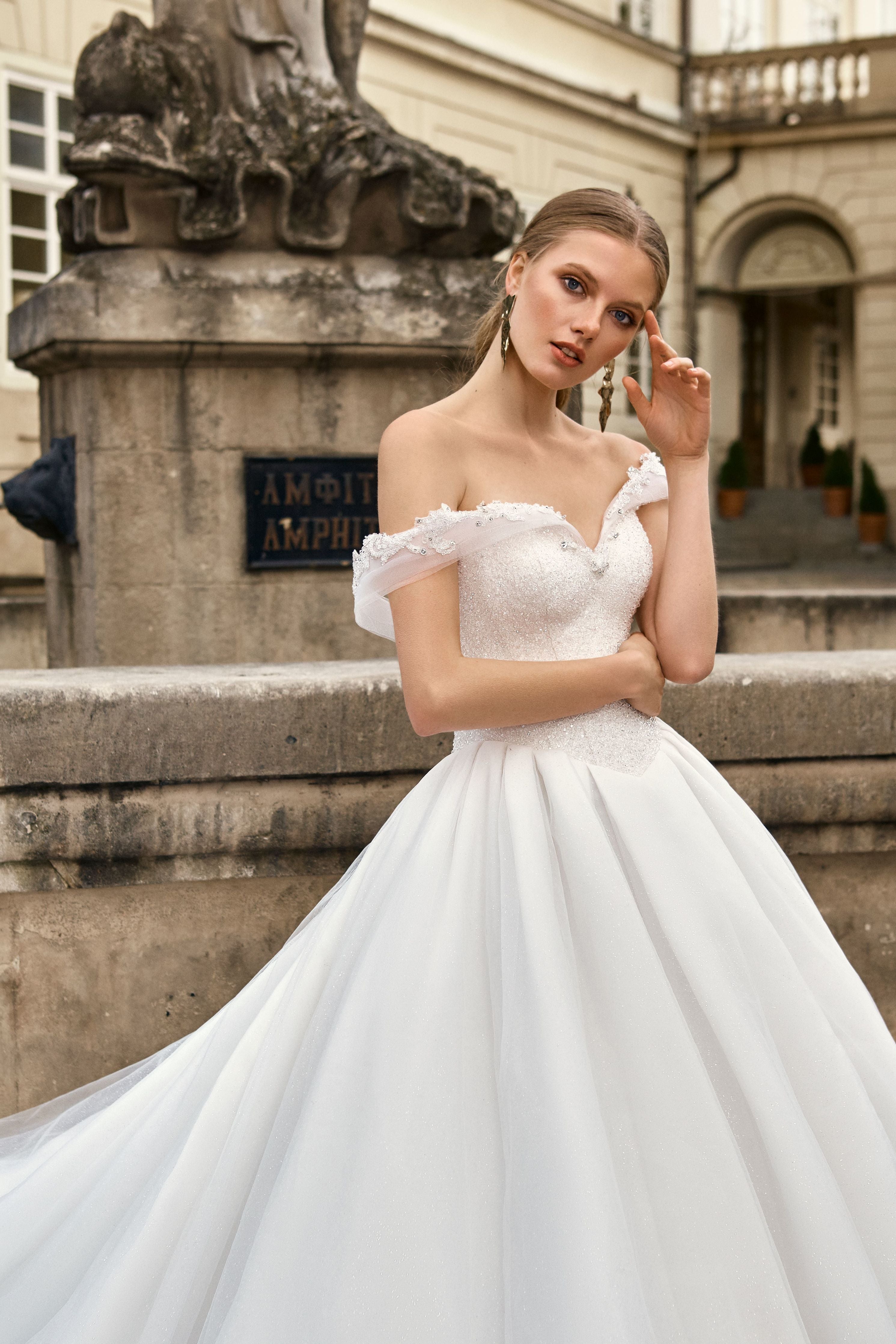 Mia - Off the Shoulder Ball Gown with Beaded Sweetheart Bodice - Maxima Bridal
