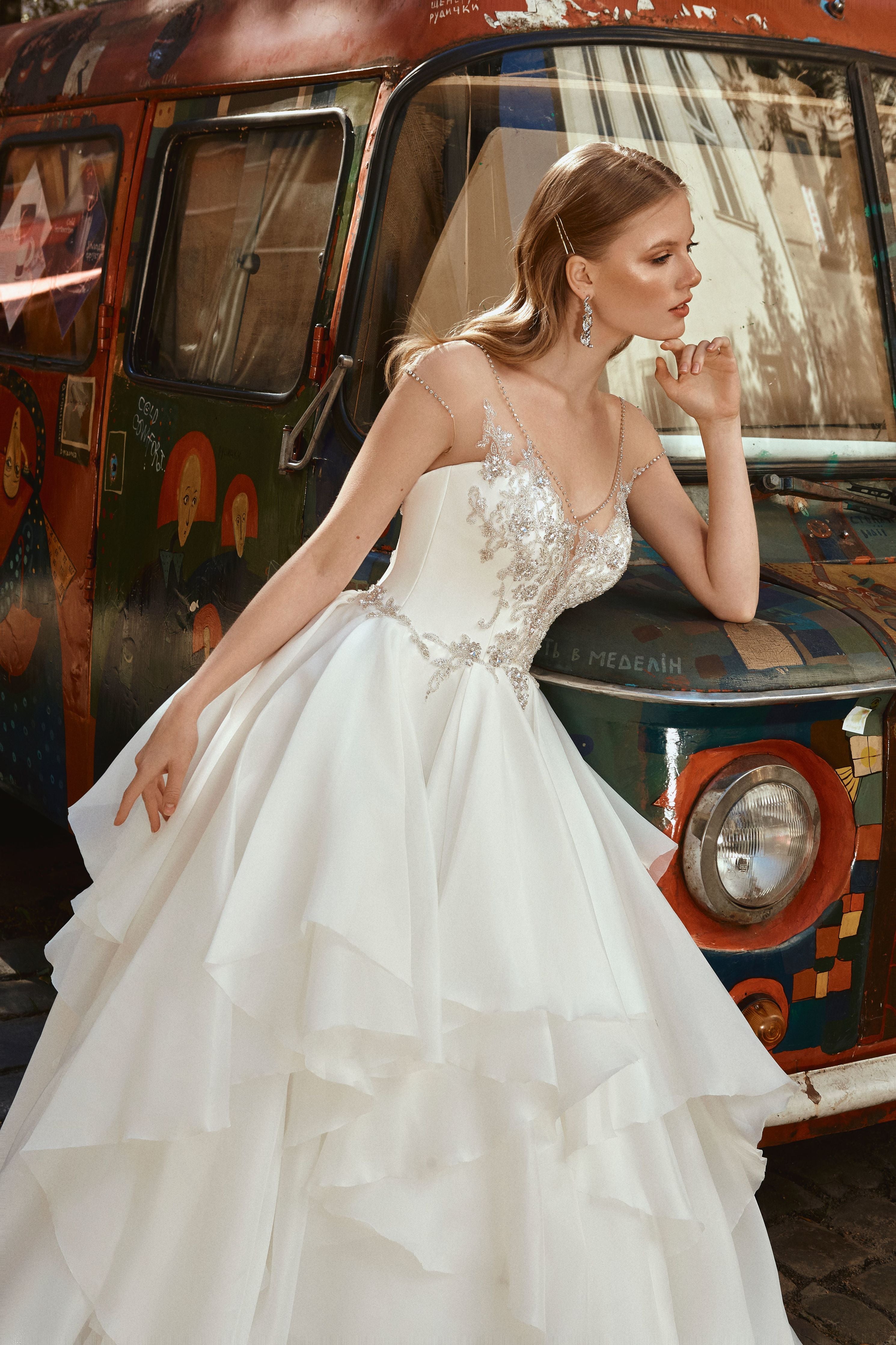 Luna - Beaded Bodice Ball Gown with Ruffle Skirt - Maxima Bridal