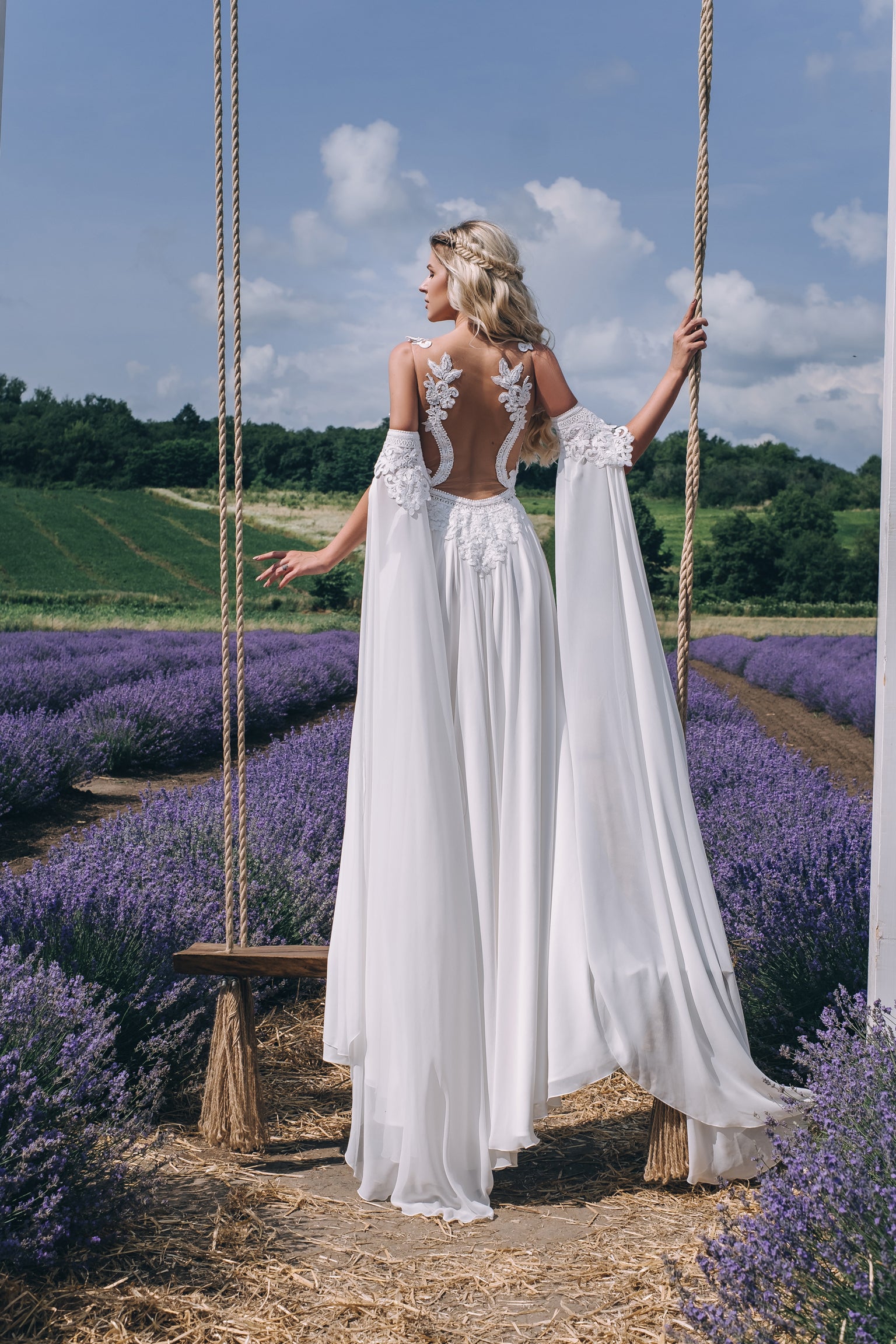 Jeanne - A-Line Wedding Dress with Side Slit and Illusion Back - Maxima Bridal