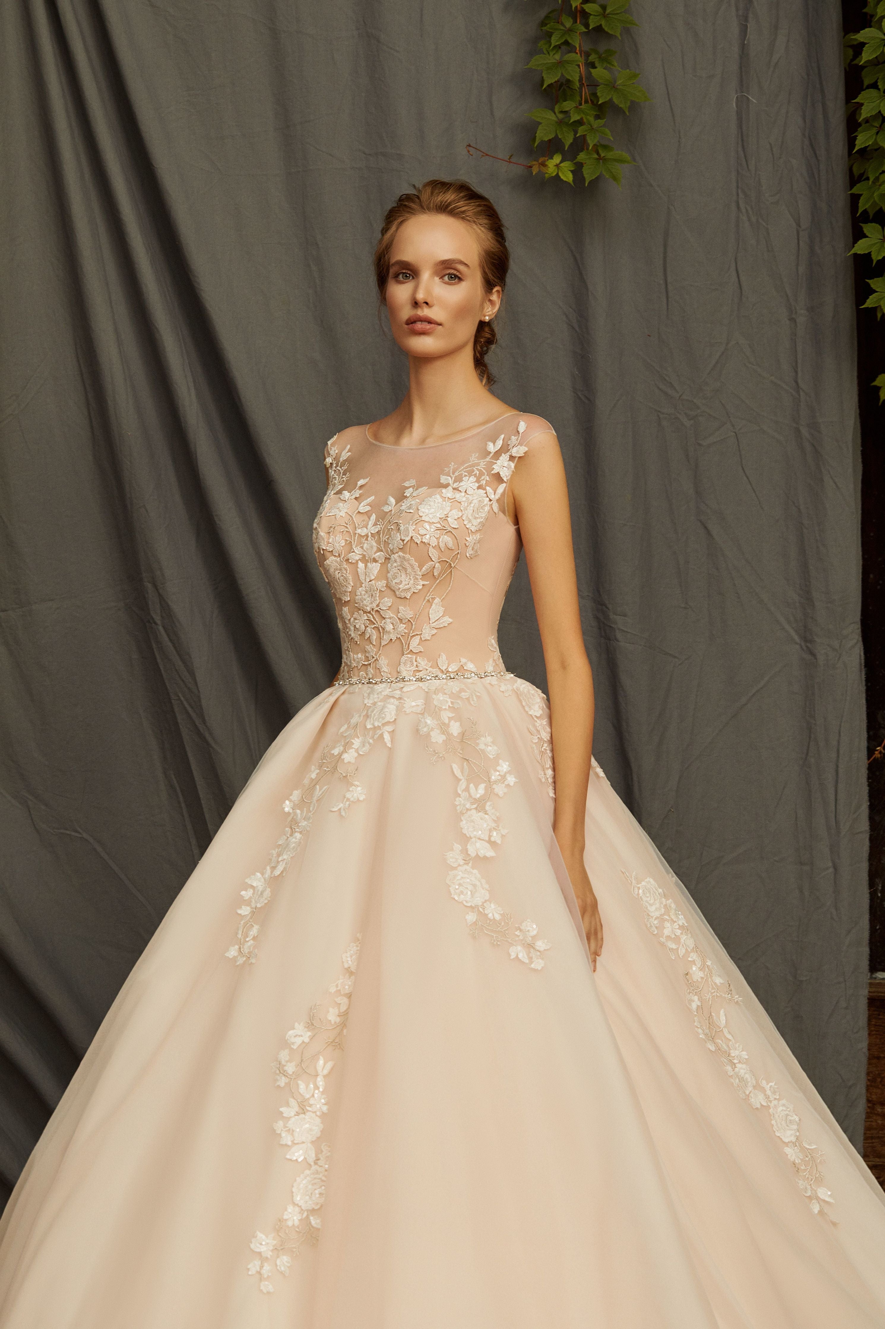 Marta - Ball Gown with Floral Lace Applique - Maxima Bridal