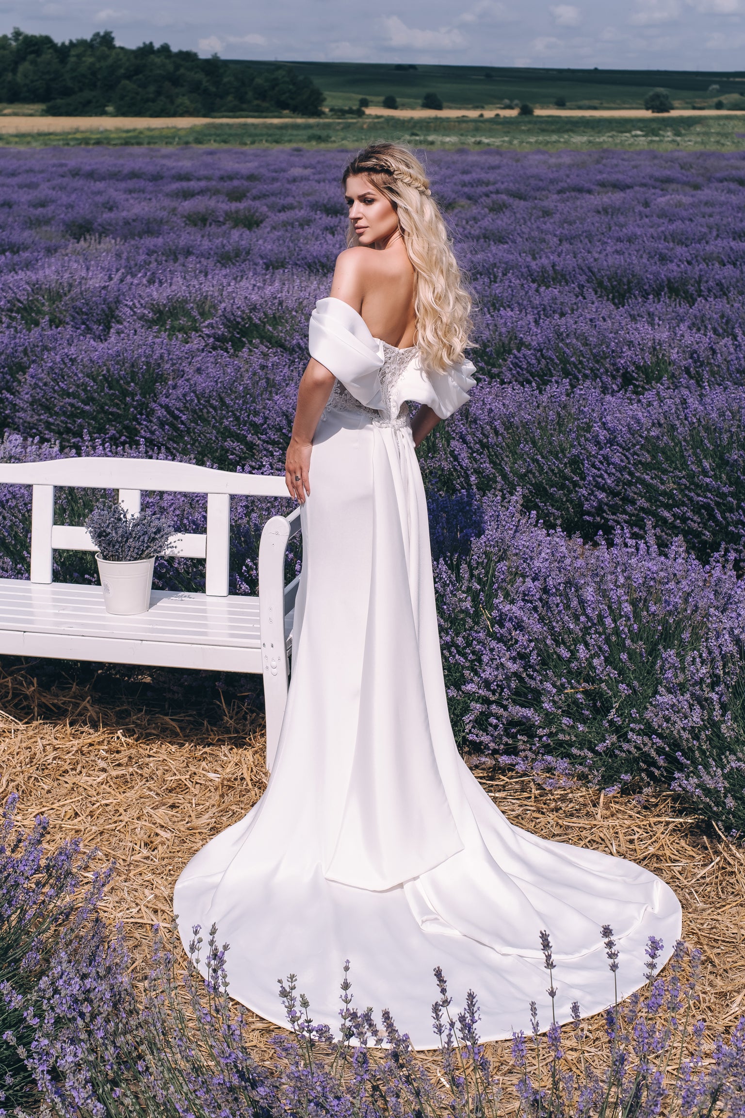 Genevieve - Off the Shoulder Sheath Wedding Dress - Maxima Bridal