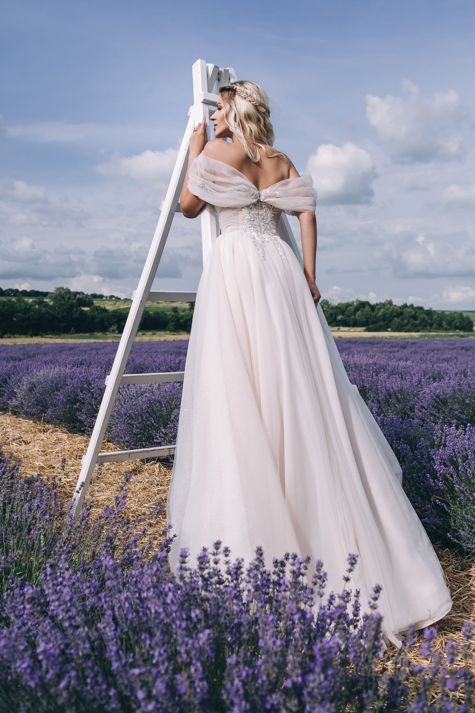 Aurelie - Off the Shoulder A-Line Wedding Dress with Side Slit - Maxima Bridal
