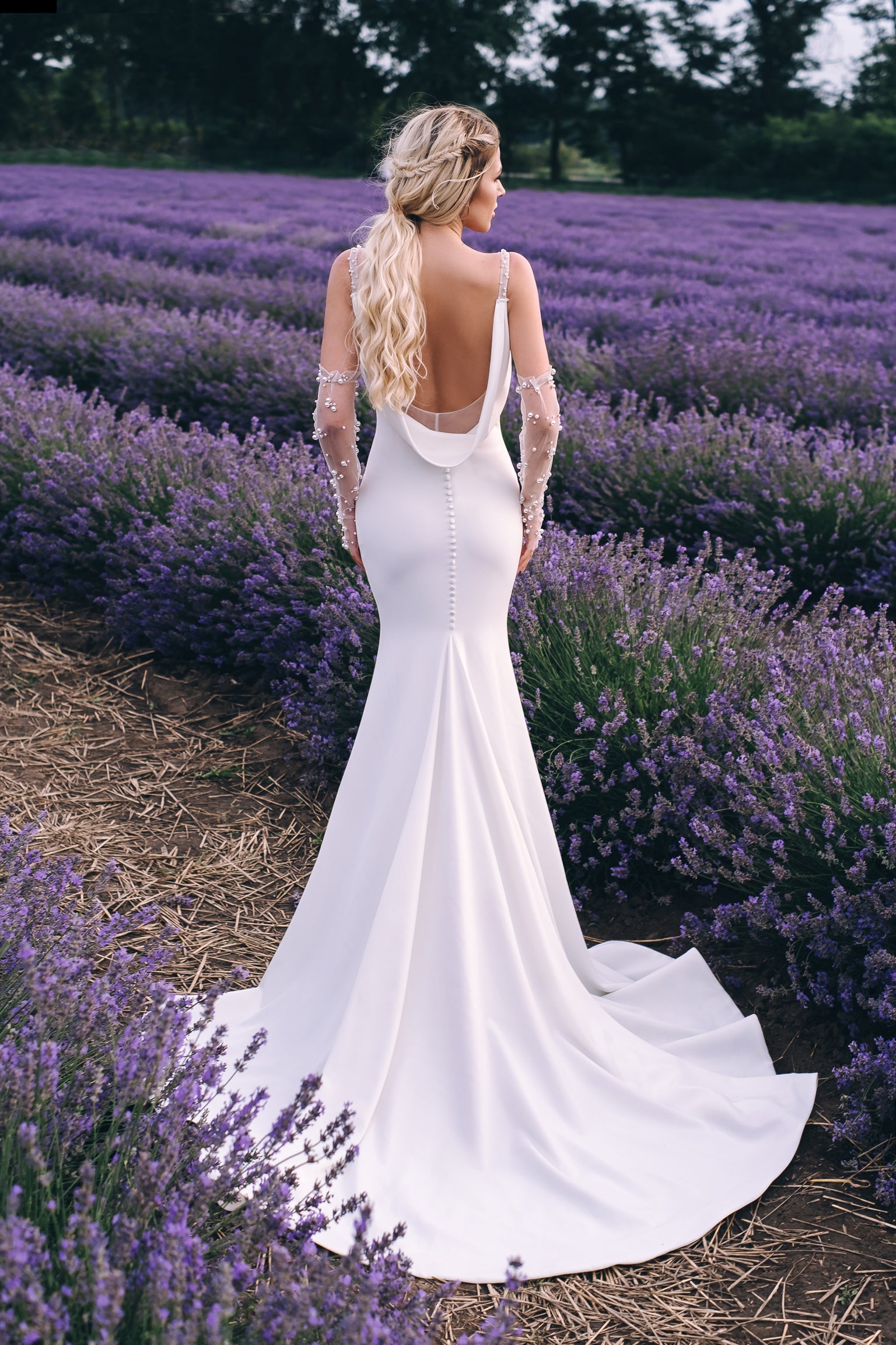 Julienne - Modern Scoop Back Sheath Wedding Dress - Maxima Bridal