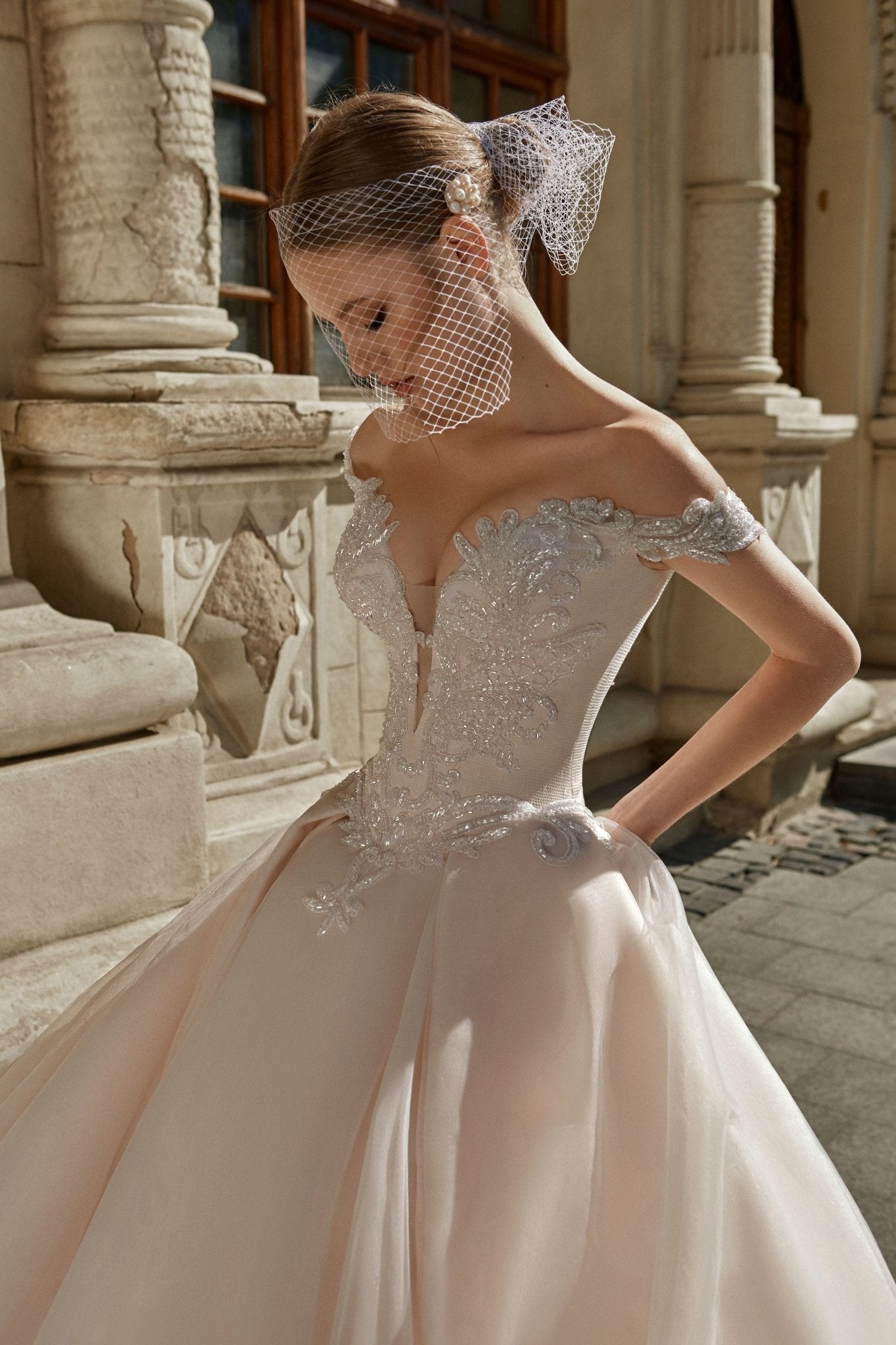 Amelia - Off the Shoulder Ball Gown with Sweetheart Bodice - Maxima Bridal