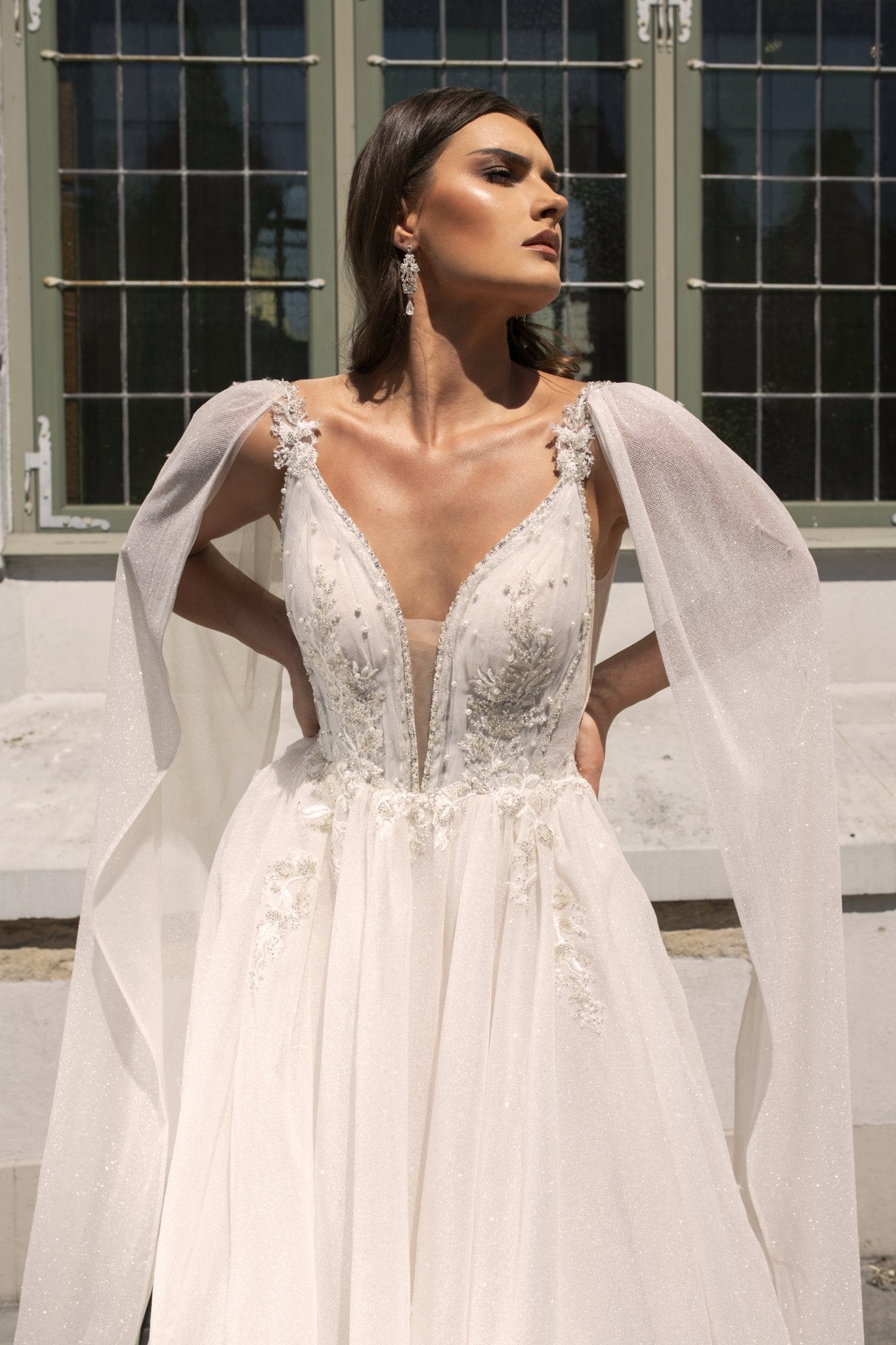 Annette - A - Line Wedding Dress with Detachable Sleeves - Maxima Bridal