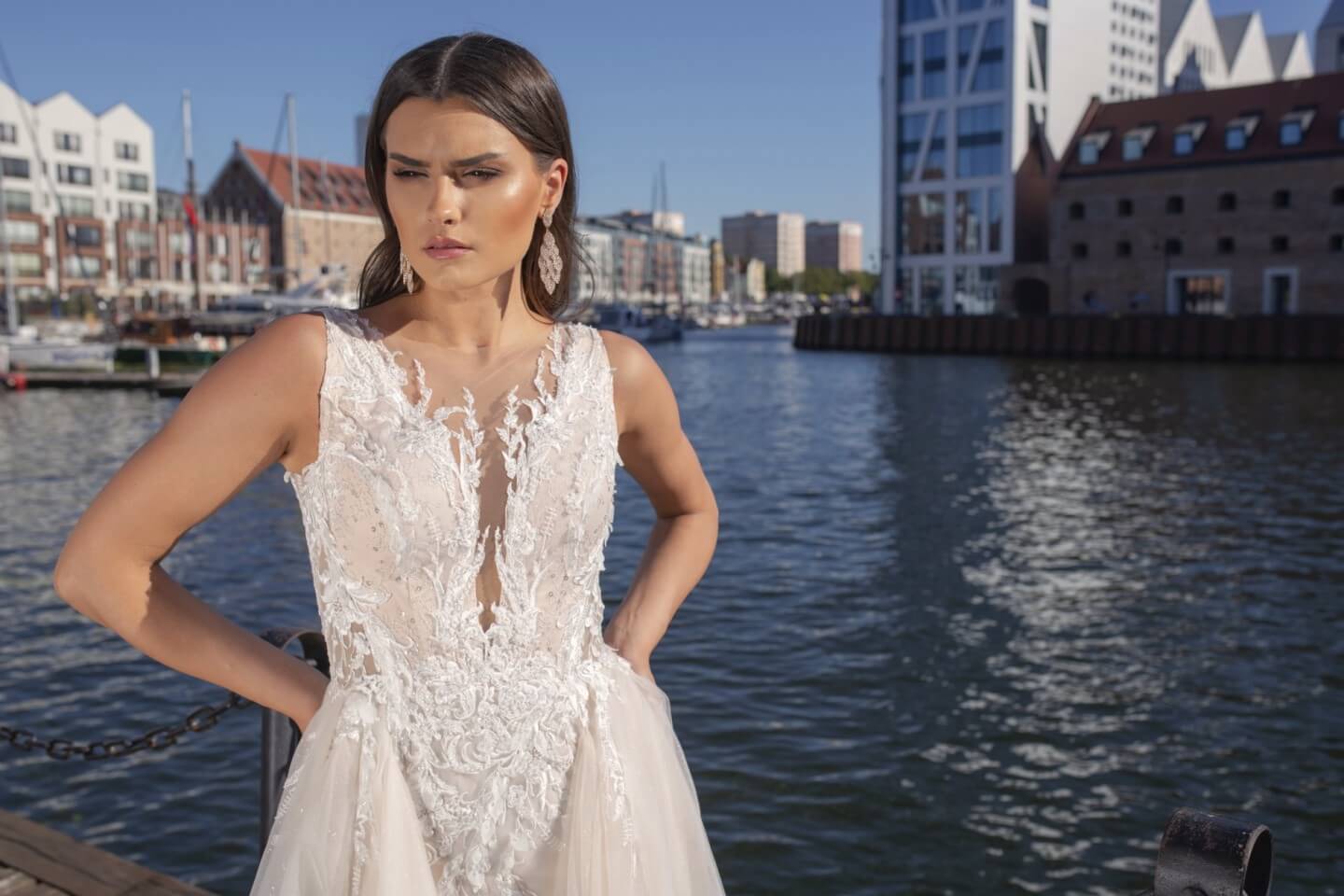 Arianna - Illusion Neckline A - Line Wedding Dress with Side Slit - Maxima Bridal