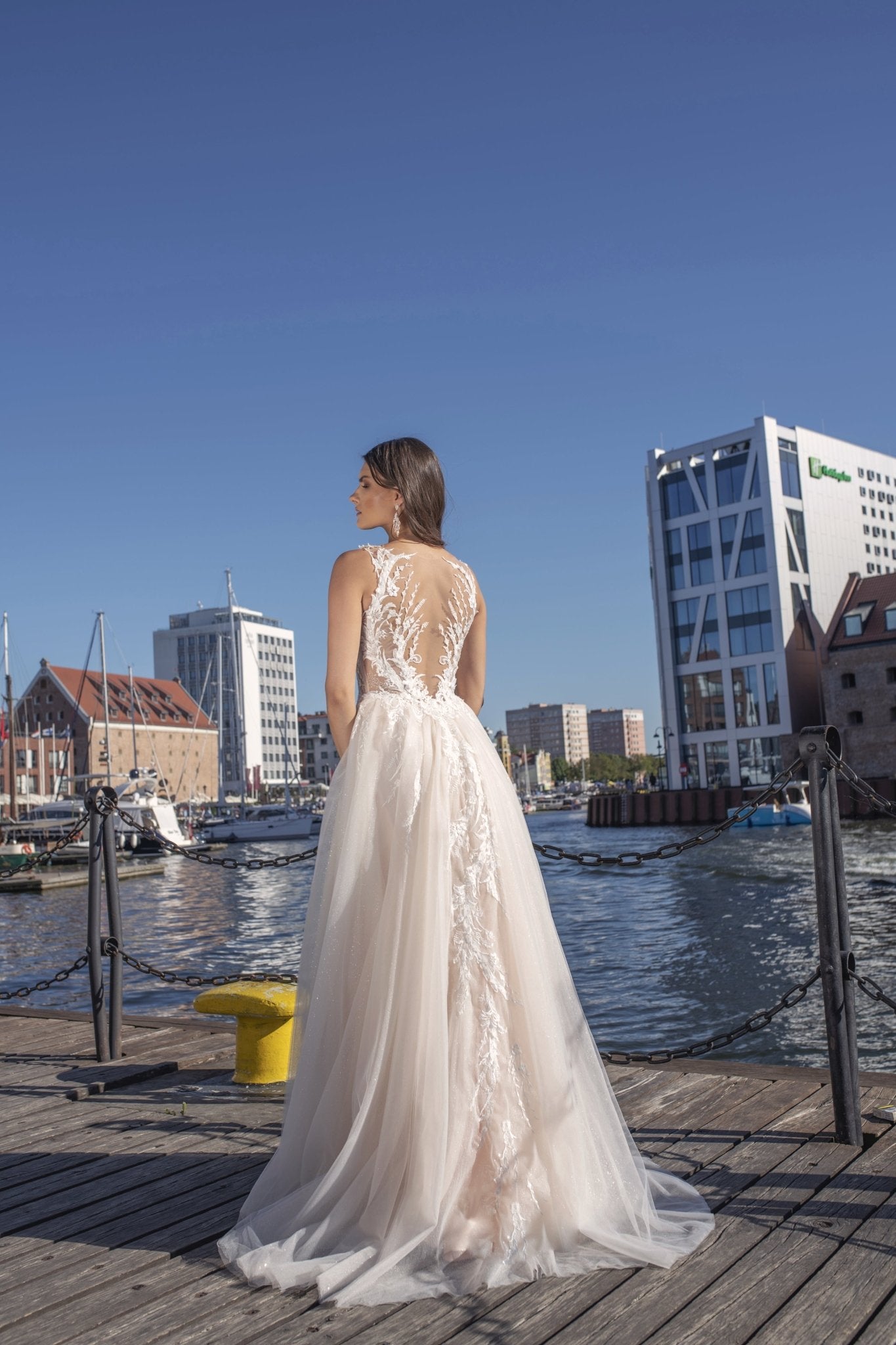 Arianna - Illusion Neckline A - Line Wedding Dress with Side Slit - Maxima Bridal