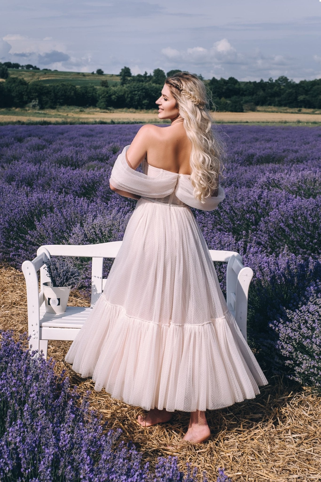 Astrid - Midi Wedding Dress with Off the Shoulder Sleeves - Maxima Bridal