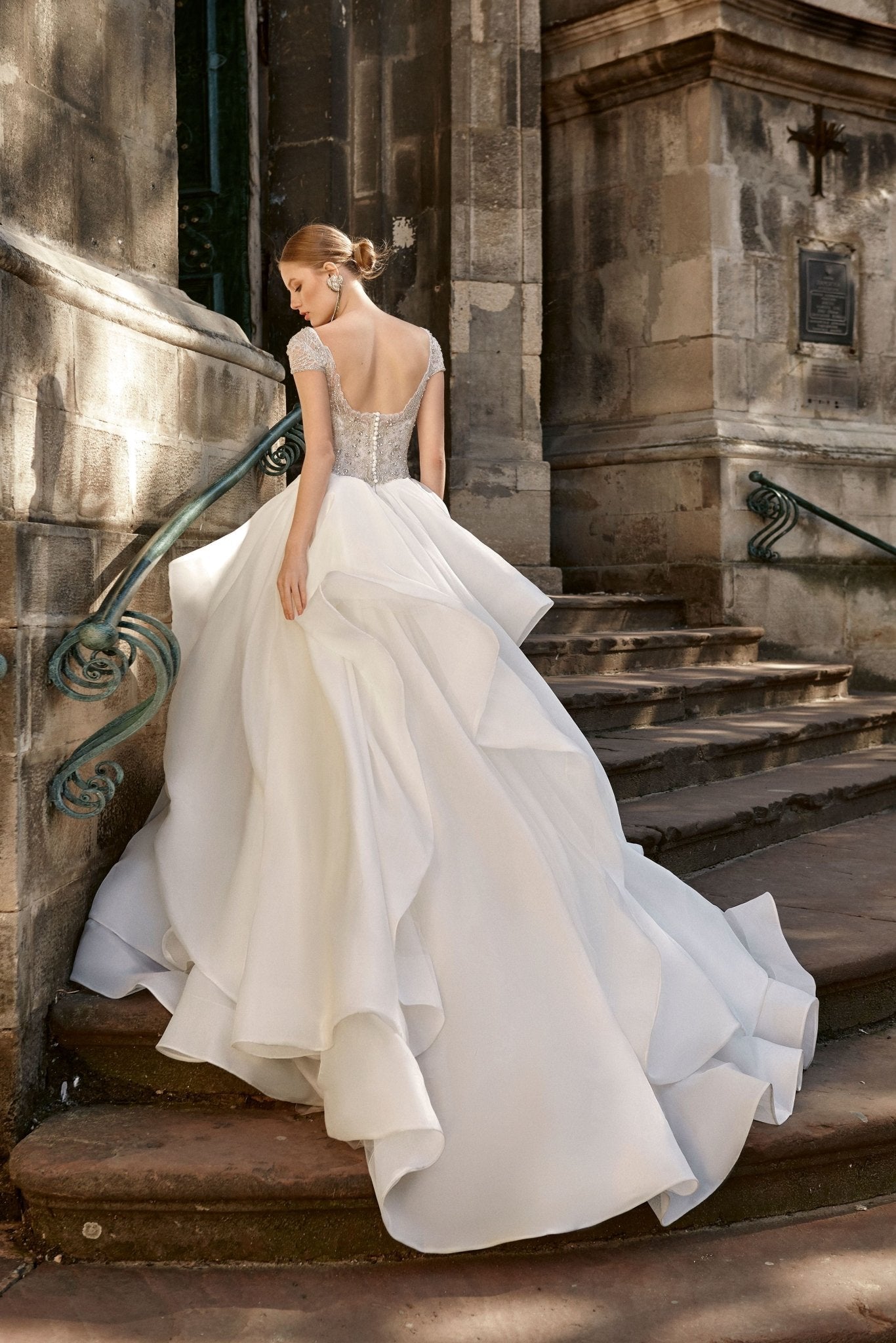 Aurora - Organza Ball Gown with Cap Sleeves and Ruffled Skirt - Maxima Bridal