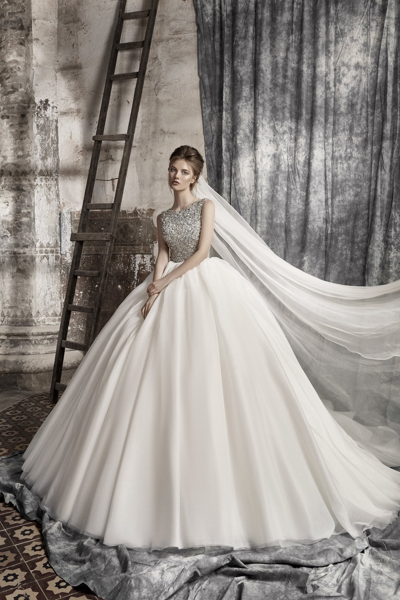 Cecilia - Beaded Bodice Ball Gown with Cathedral Train - Maxima Bridal