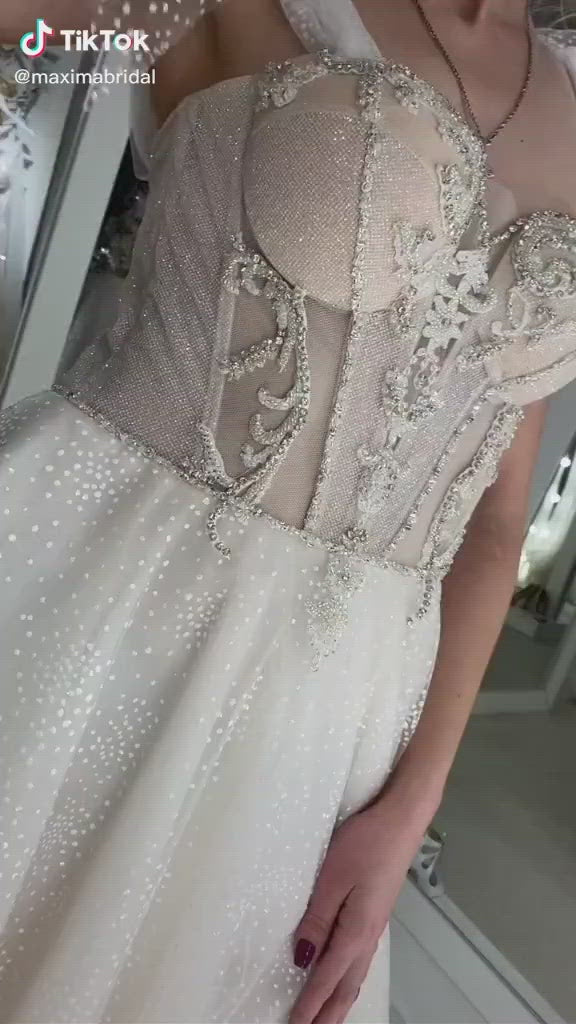 Danielle - Off the Shoulder A-Line Wedding Dress with Side Slit