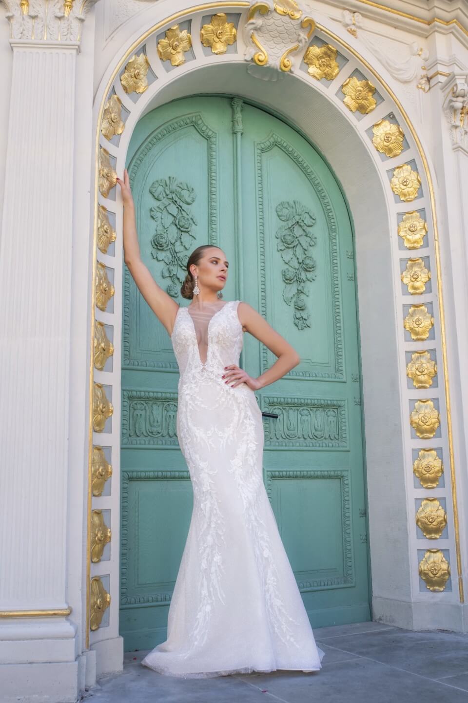 Clara - Plunging V - Neckline Wedding Dress with Detachable Train - Maxima Bridal